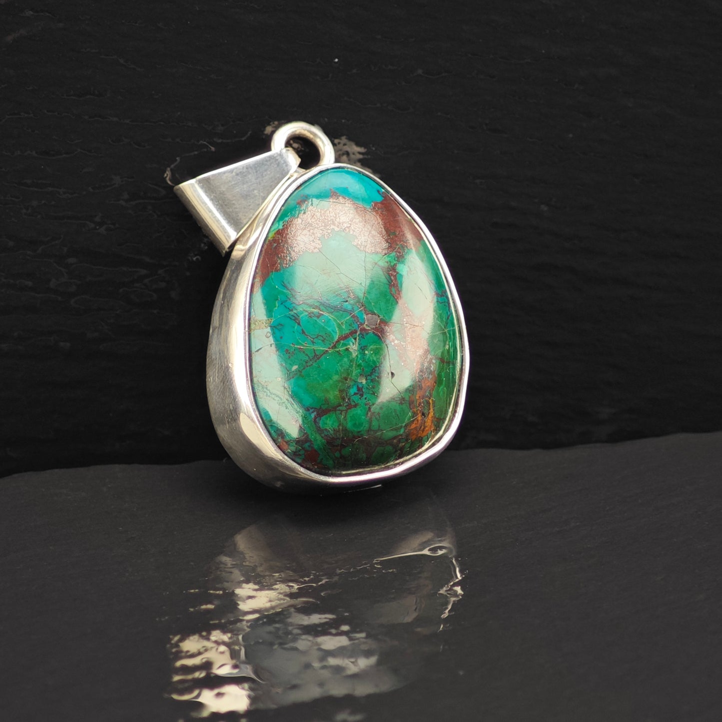Charles Albert Chrysocolla, "Tree of Life" Pendant Sterling Silver P2878