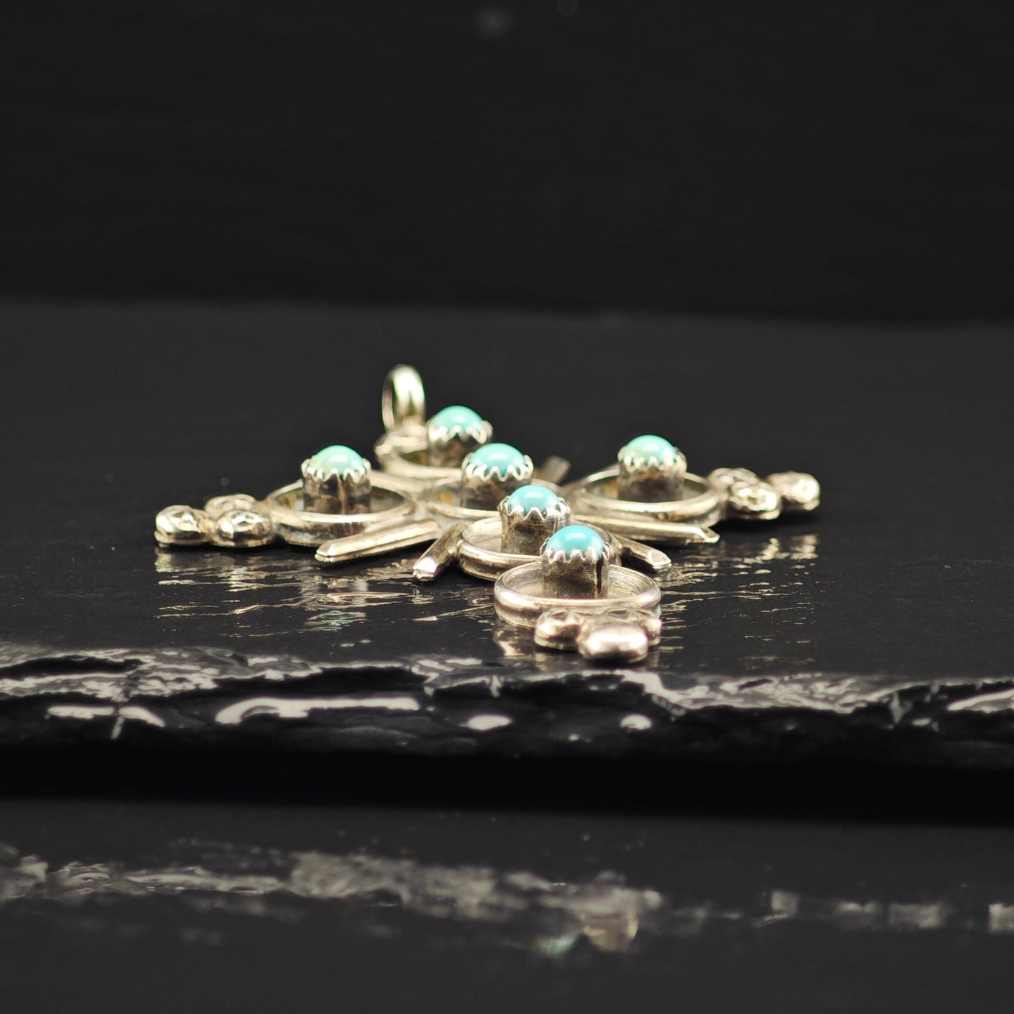 Zuni, Snake Eye Turquoise Cross Pendant Sterling Silver P2880