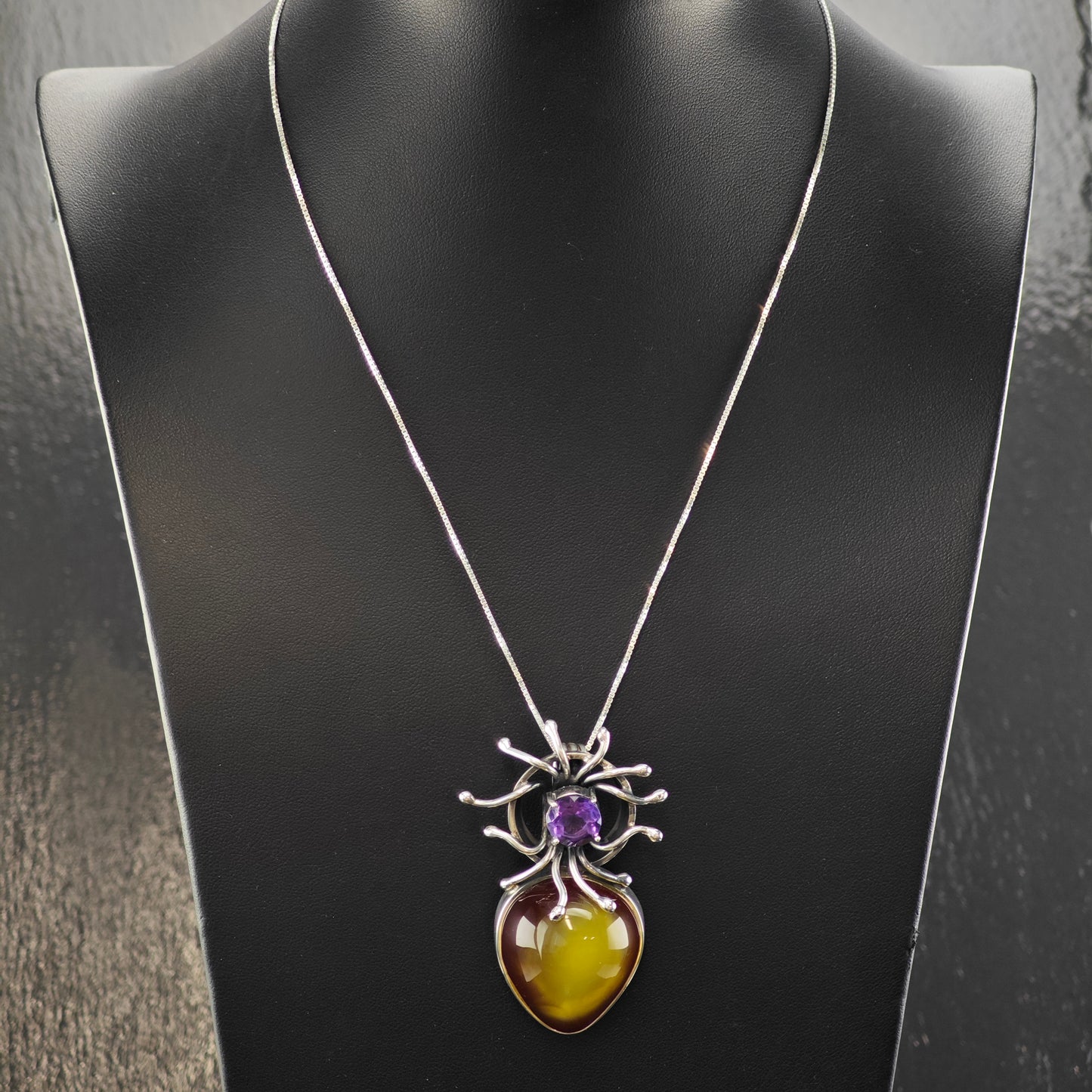 Abstract Amber, Amethyst Pendant Sterling Silver P2869