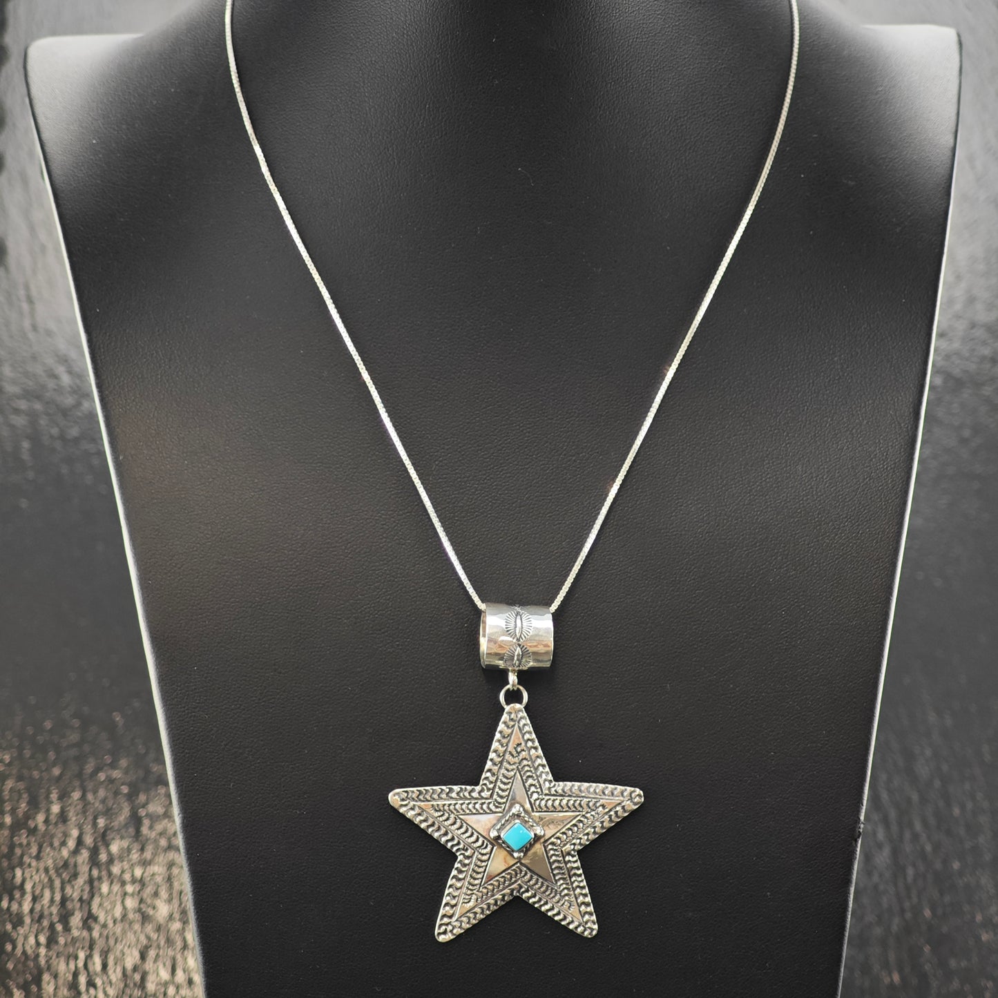 Navajo June Delgarito Turquoise Star Pendant Sterling Silver P2877