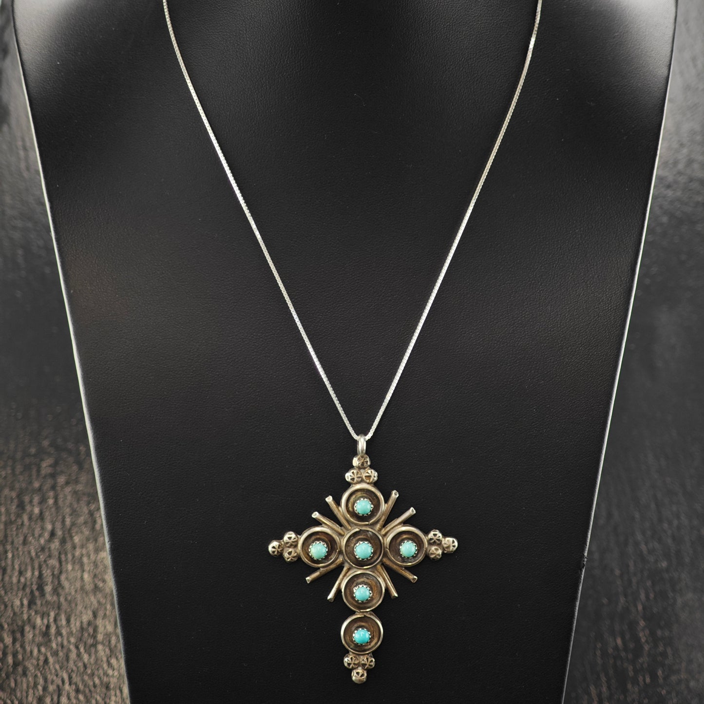 Zuni, Snake Eye Turquoise Cross Pendant Sterling Silver P2880
