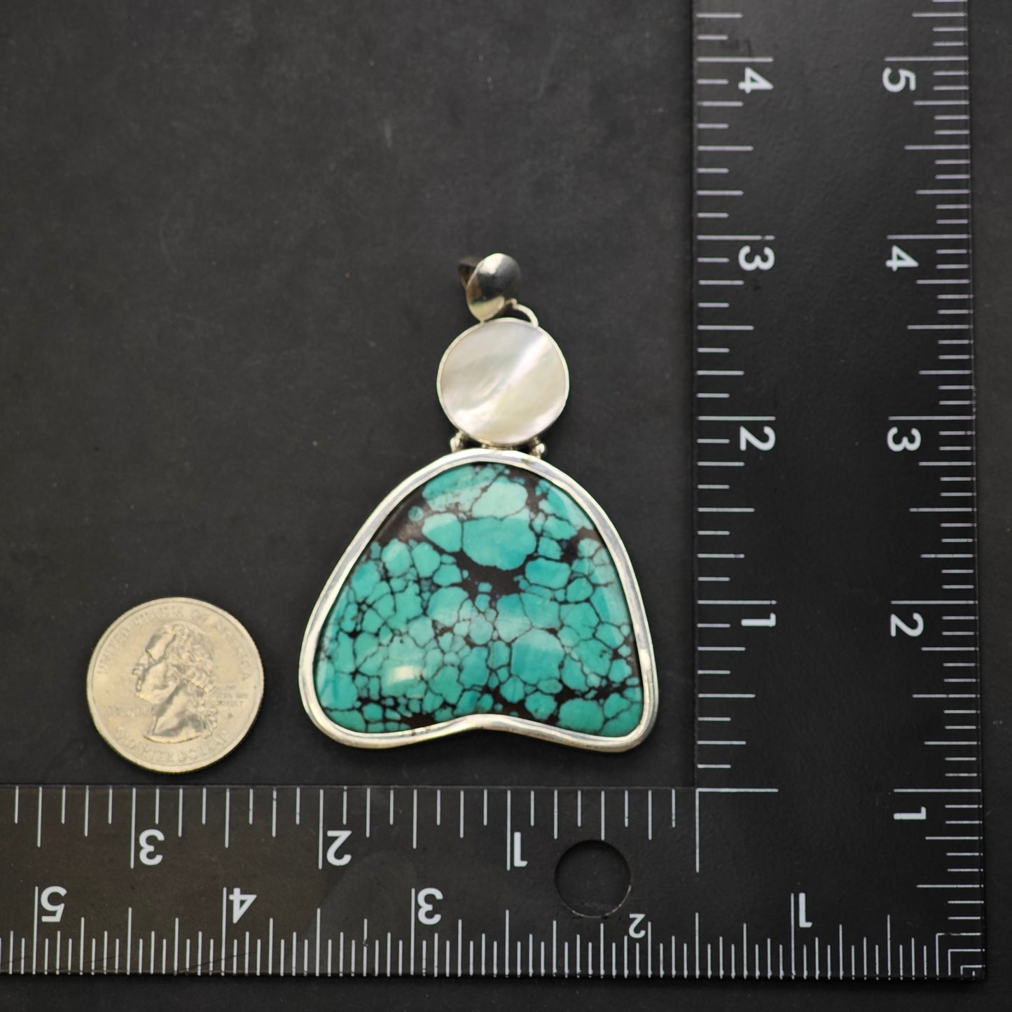 Lg Sw Spiderweb Turquoise, MOP Naja Pendant Sterling Silver P2872