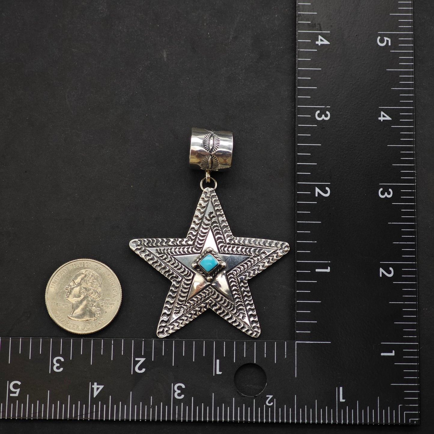 Navajo June Delgarito Turquoise Star Pendant Sterling Silver P2877