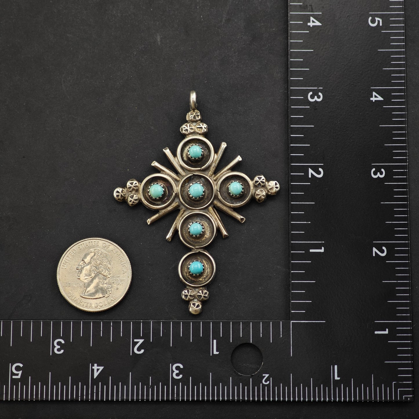 Zuni, Snake Eye Turquoise Cross Pendant Sterling Silver P2880
