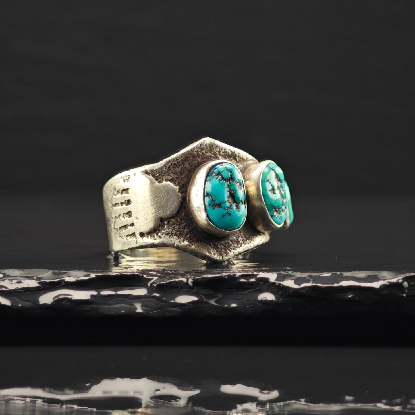 Al Nez, Navajo Tufa Cast Turquoise Ring Sterling Silver Sz 9 1/2 R6328