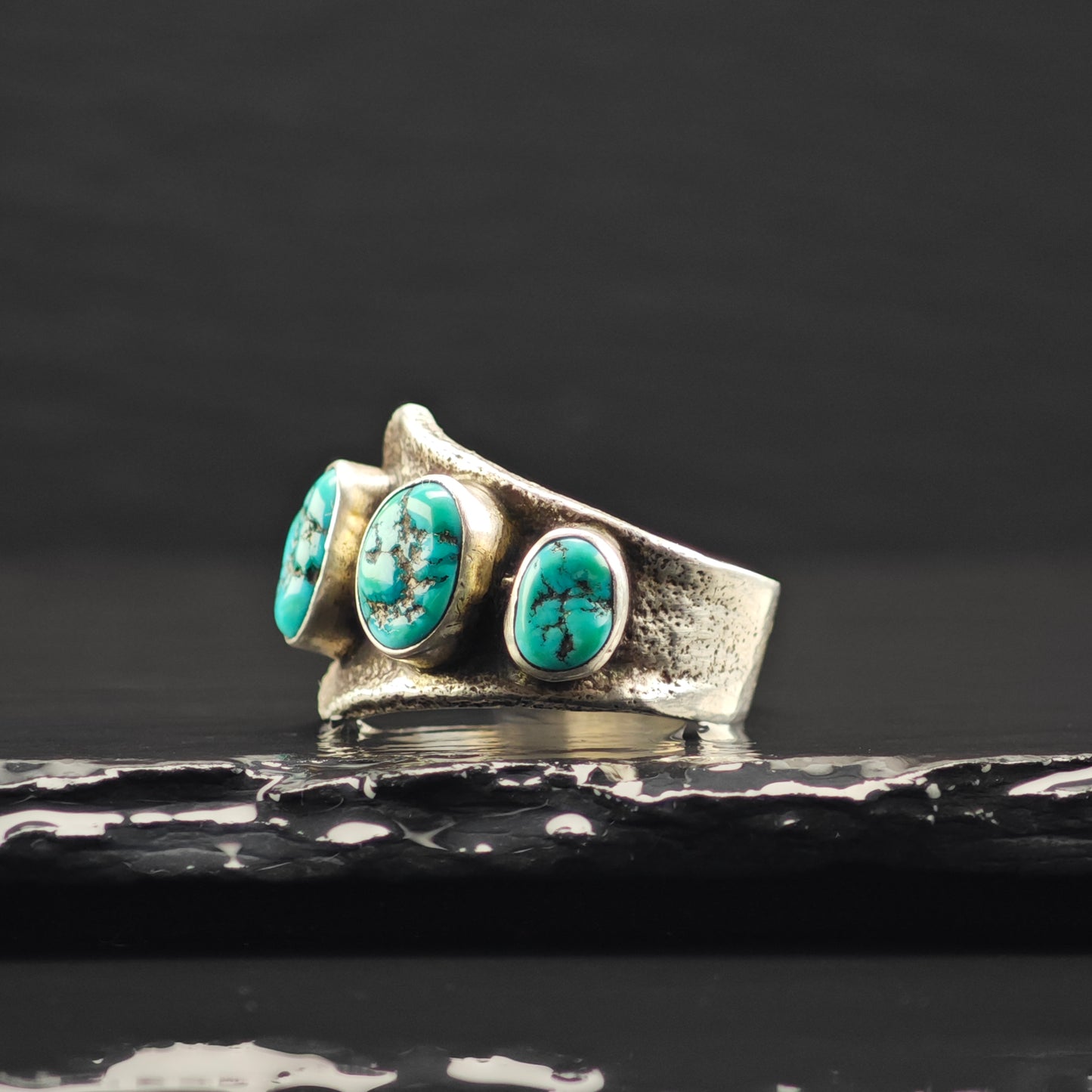 Al Nez, Navajo Tufa Cast Turquoise Ring Sterling Silver Sz 9 1/2 R6328
