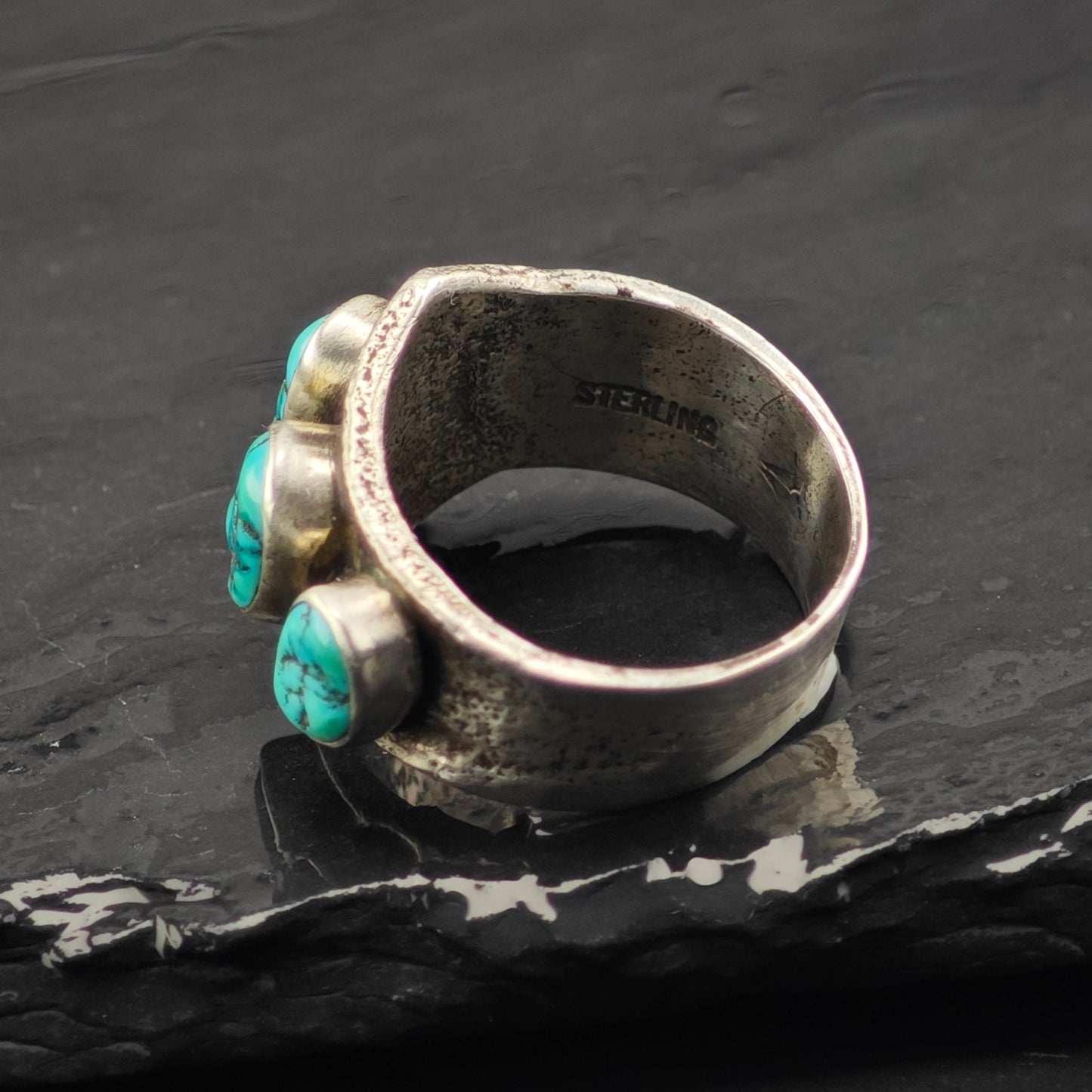 Al Nez, Navajo Tufa Cast Turquoise Ring Sterling Silver Sz 9 1/2 R6328