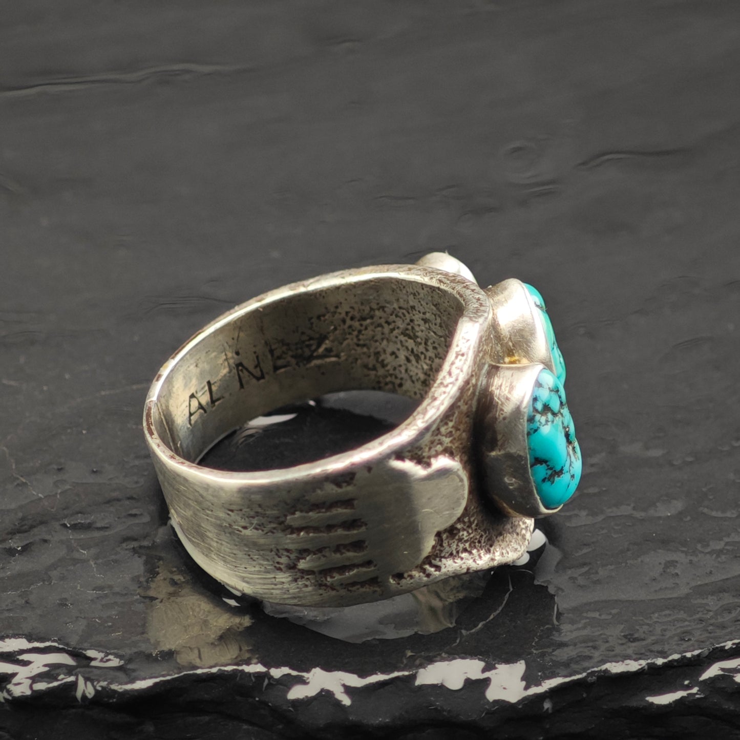 Al Nez, Navajo Tufa Cast Turquoise Ring Sterling Silver Sz 9 1/2 R6328