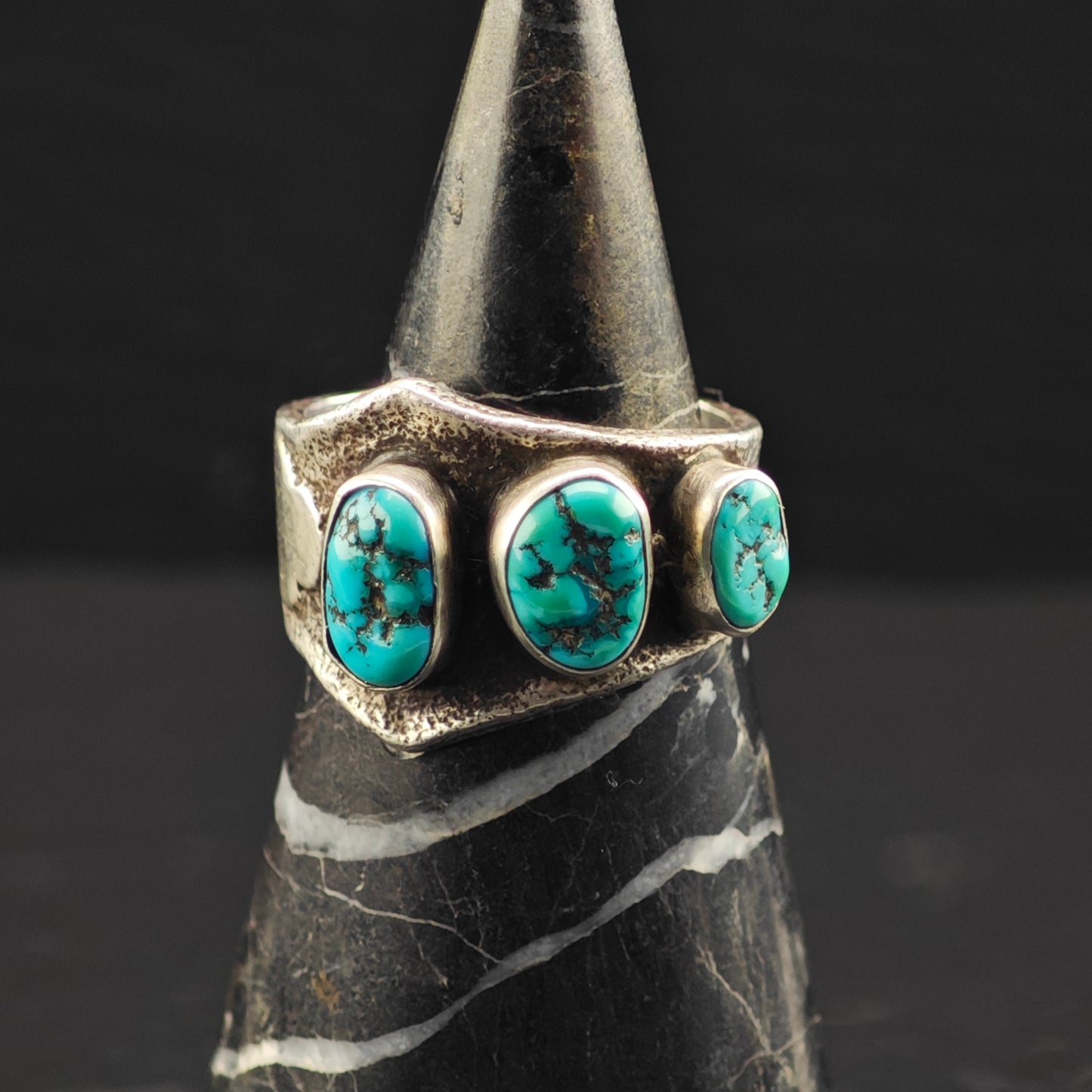 Al Nez, Navajo Tufa Cast Turquoise Ring Sterling Silver Sz 9 1/2 R6328