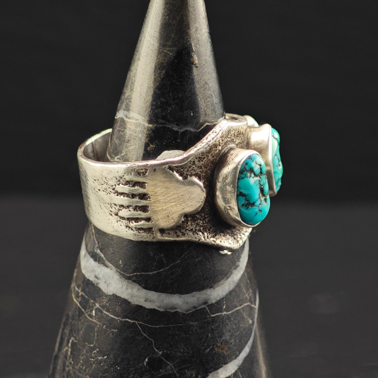 Al Nez, Navajo Tufa Cast Turquoise Ring Sterling Silver Sz 9 1/2 R6328