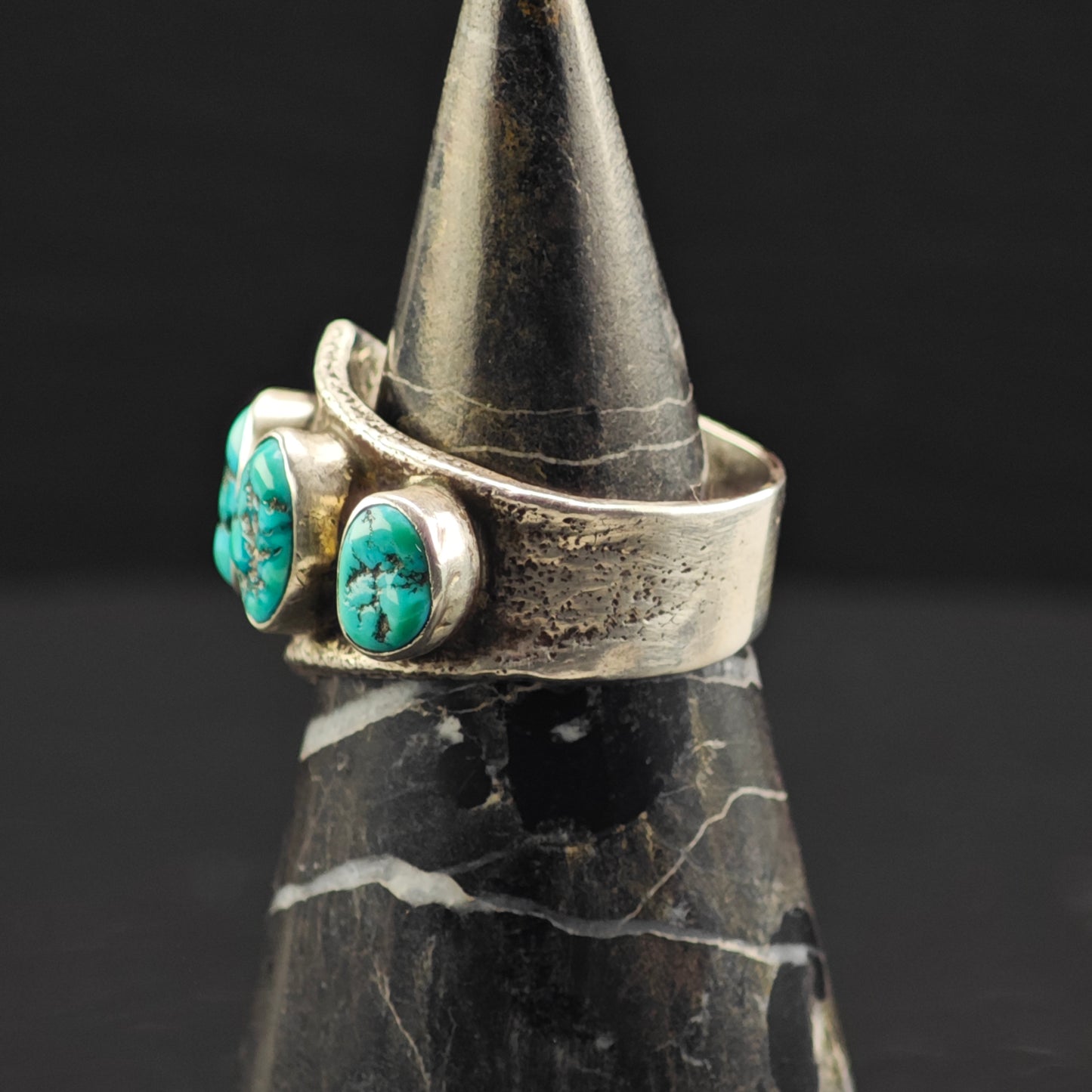 Al Nez, Navajo Tufa Cast Turquoise Ring Sterling Silver Sz 9 1/2 R6328
