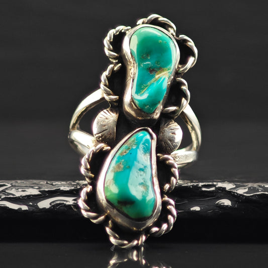 Turquoise, Floral Ring Sterling Silver Sz 9 R6329