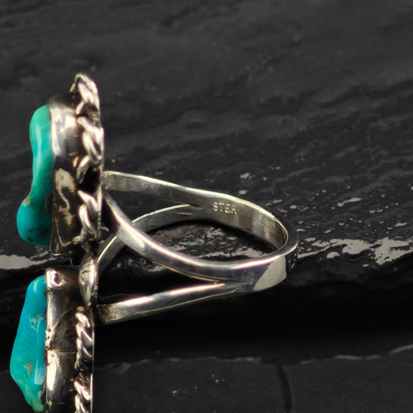 Turquoise, Floral Ring Sterling Silver Sz 9 R6329