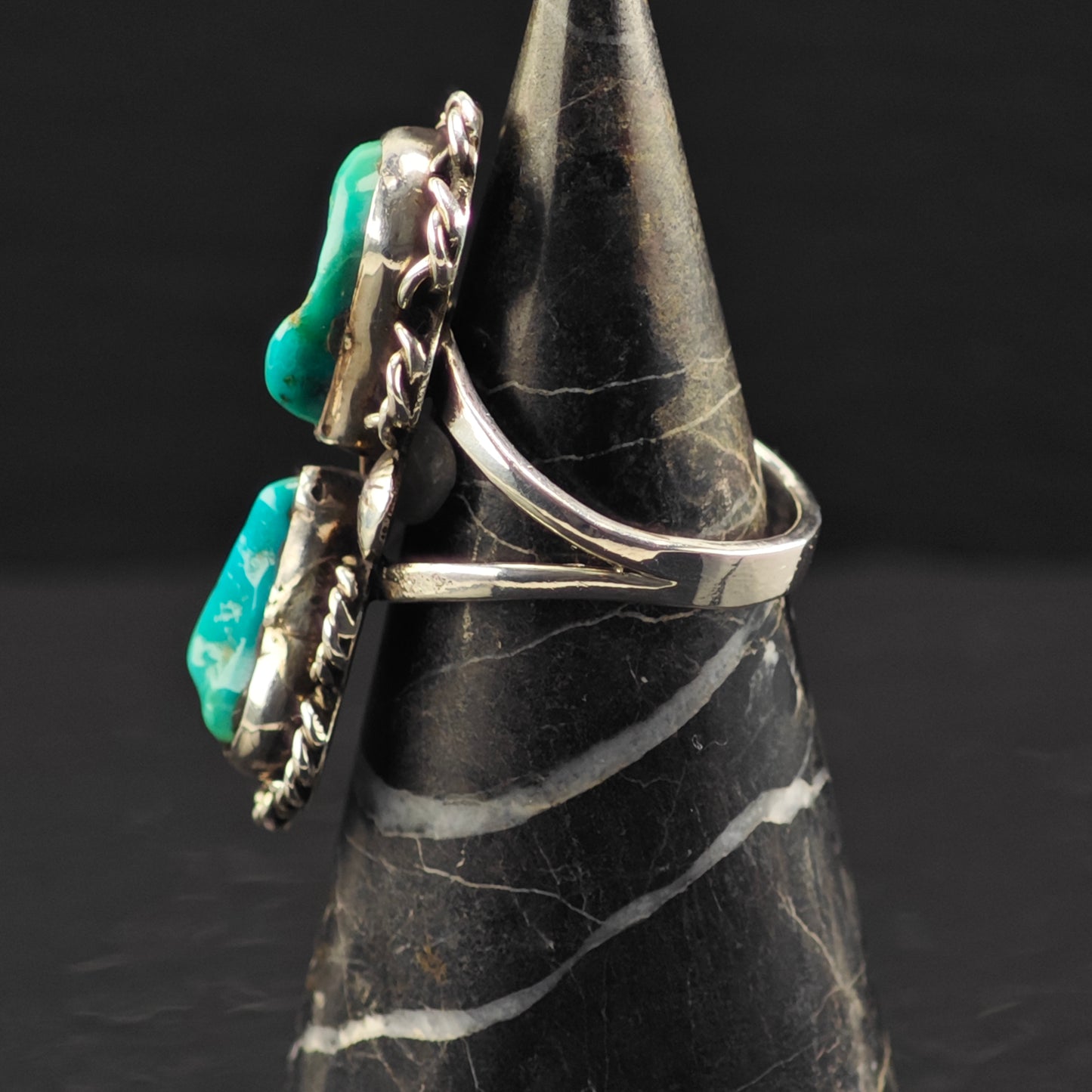 Turquoise, Floral Ring Sterling Silver Sz 9 R6329