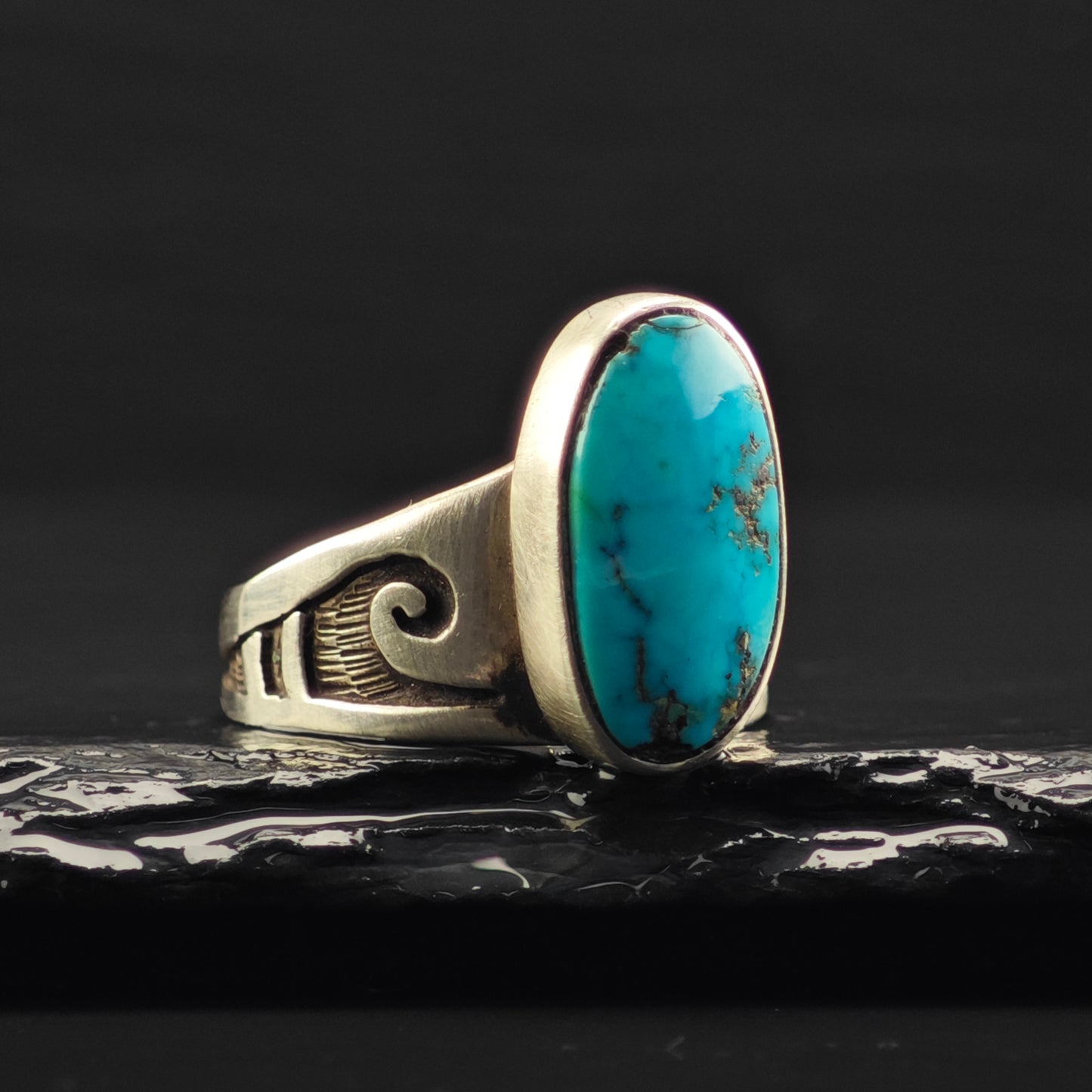 Turquoise Overlay Ring Sterling Silver Sz 9 R6330