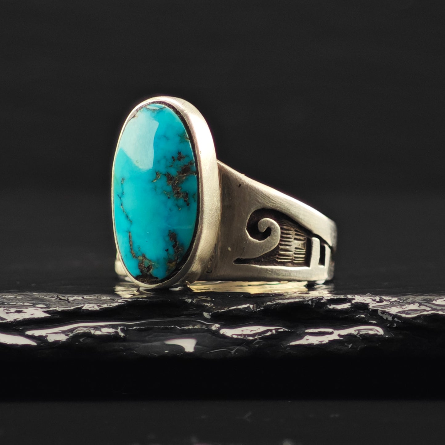 Turquoise Overlay Ring Sterling Silver Sz 9 R6330