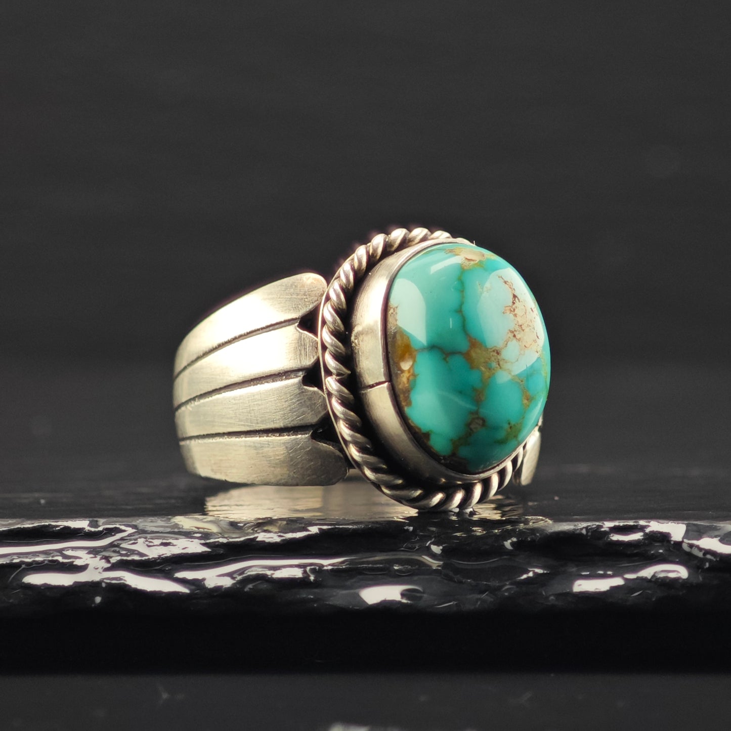 Spiderweb Turquoise Ring Sterling Silver Sz 10 1/2 R6331
