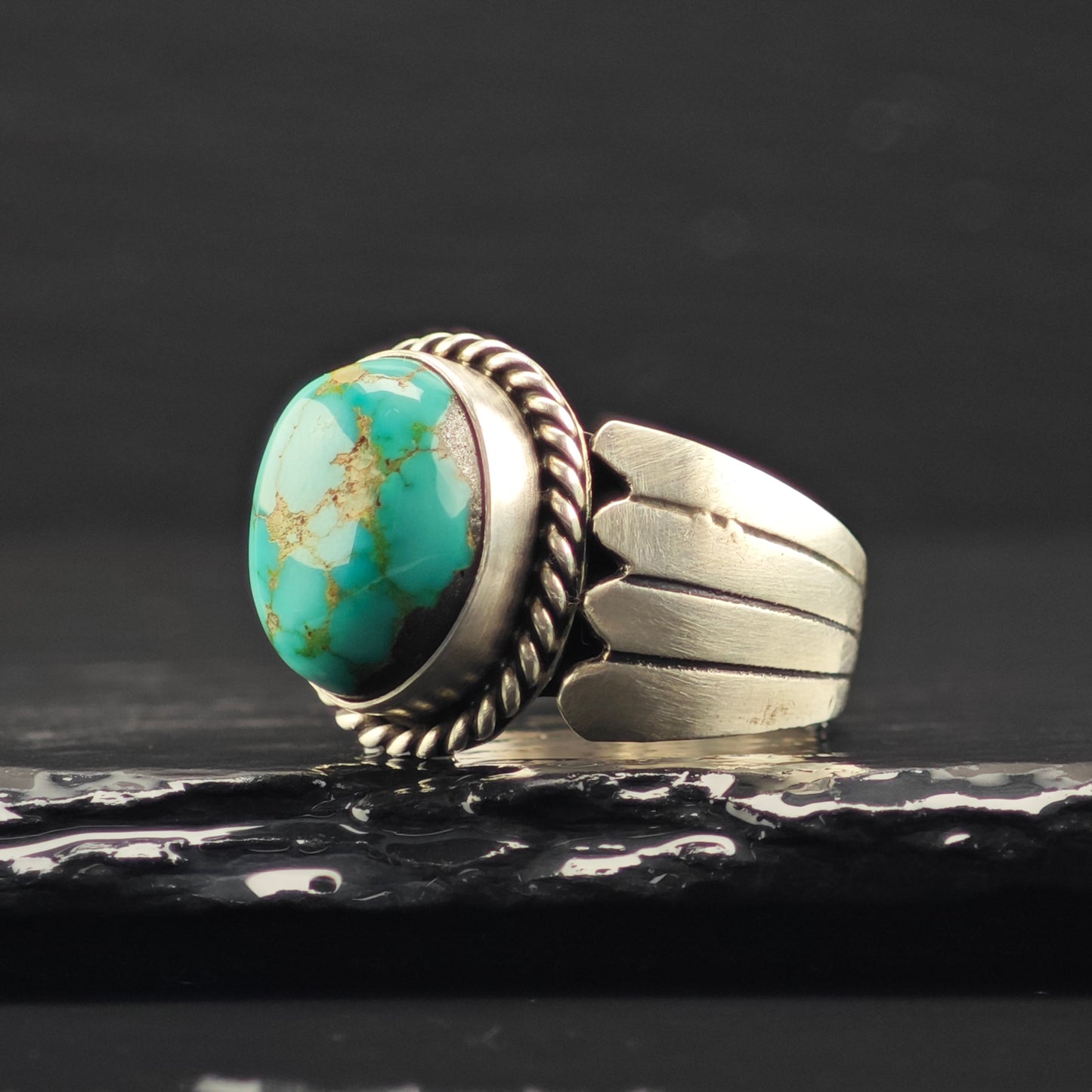 Spiderweb Turquoise Ring Sterling Silver Sz 10 1/2 R6331