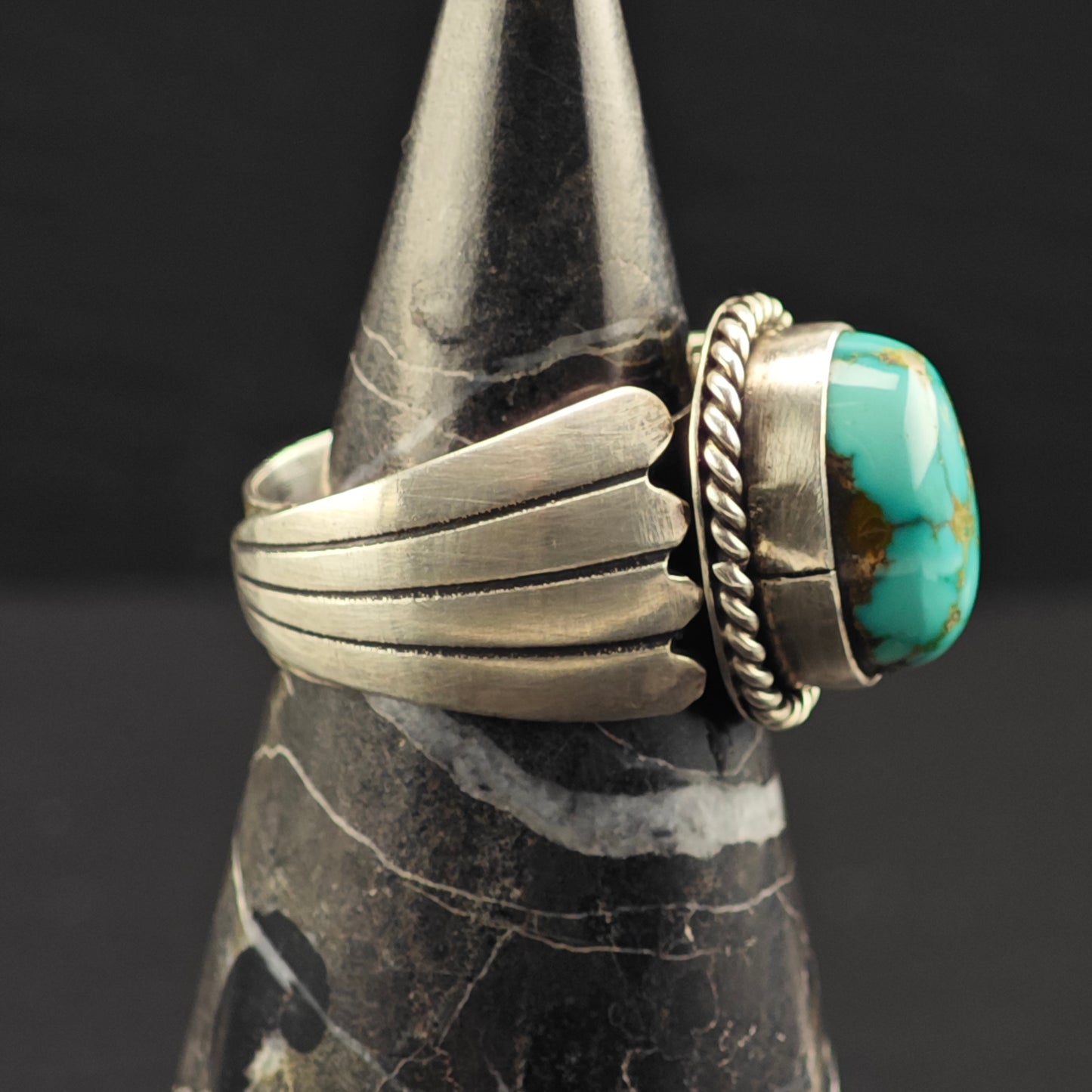 Spiderweb Turquoise Ring Sterling Silver Sz 10 1/2 R6331