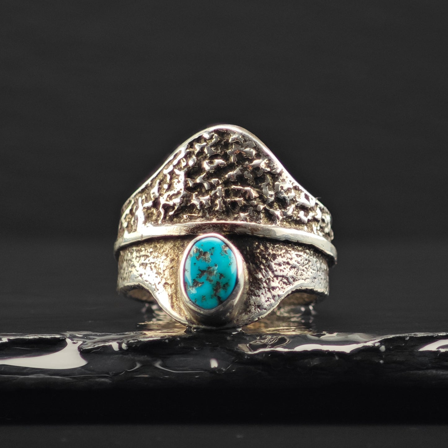 Al Nez, Navajo Tufacast Turquoise Ring Sterling Silver Sz 10 1/2 R6332