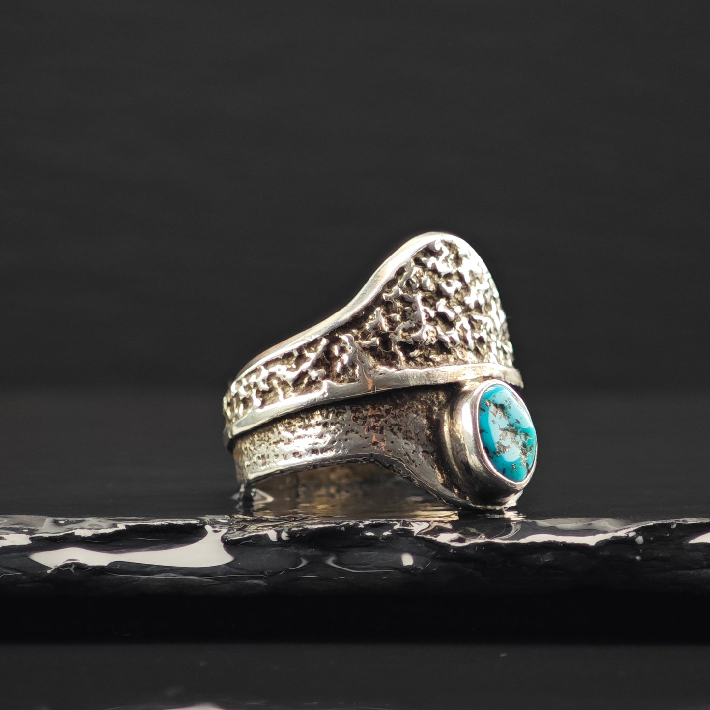 Al Nez, Navajo Tufacast Turquoise Ring Sterling Silver Sz 10 1/2 R6332