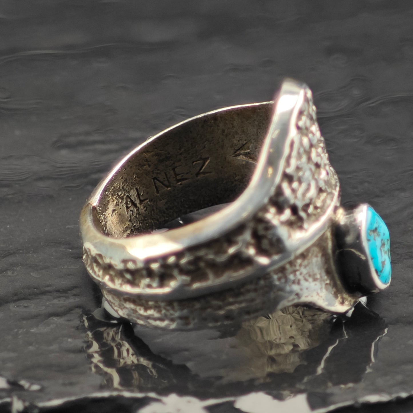 Al Nez, Navajo Tufacast Turquoise Ring Sterling Silver Sz 10 1/2 R6332