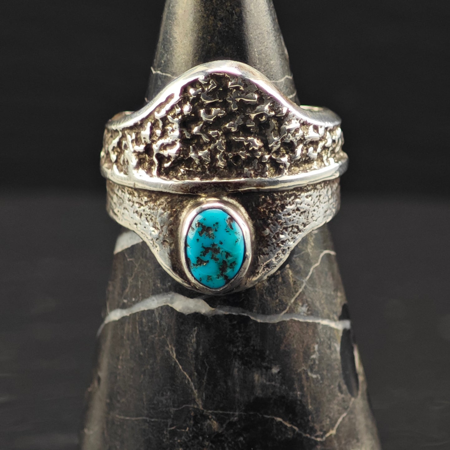 Al Nez, Navajo Tufacast Turquoise Ring Sterling Silver Sz 10 1/2 R6332