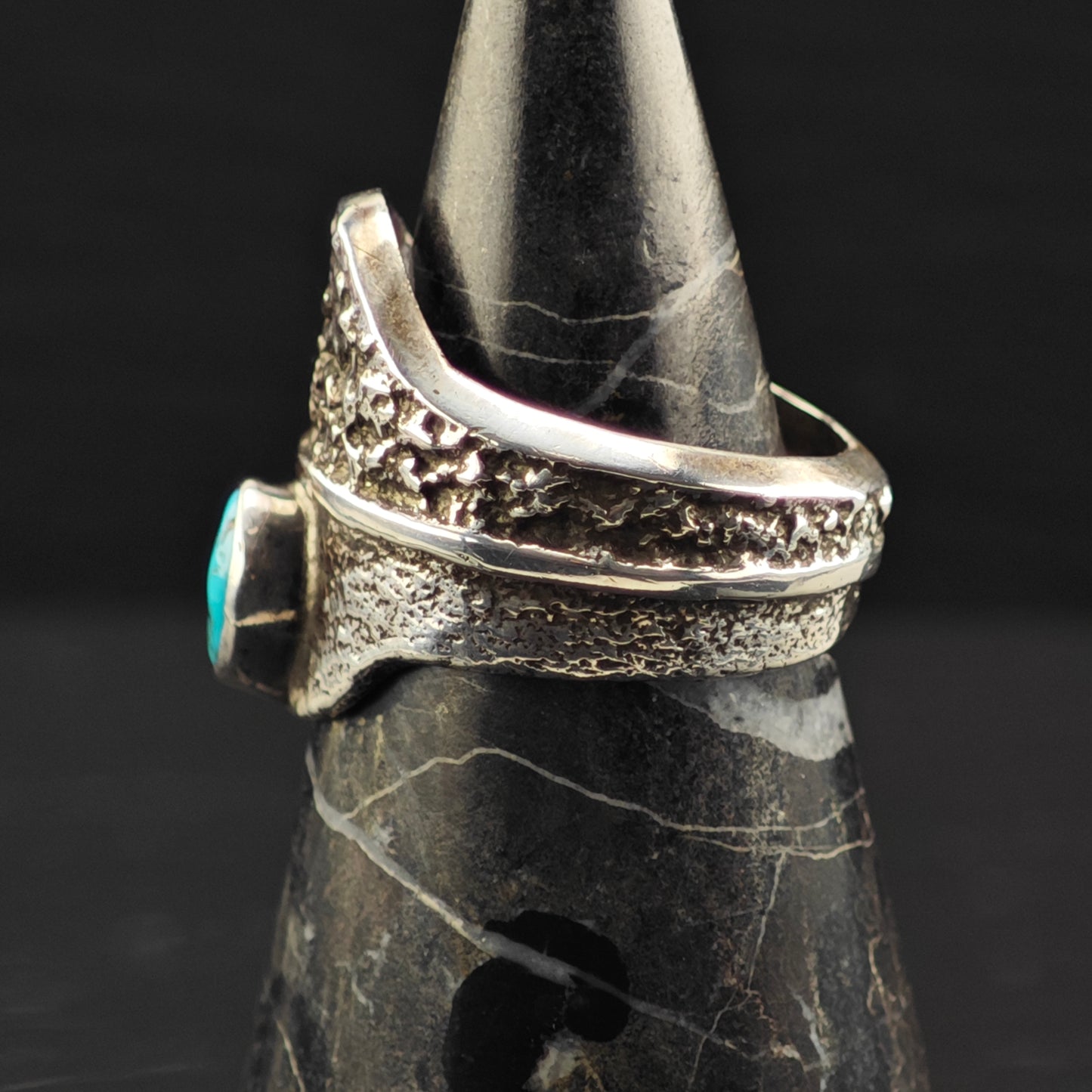 Al Nez, Navajo Tufacast Turquoise Ring Sterling Silver Sz 10 1/2 R6332