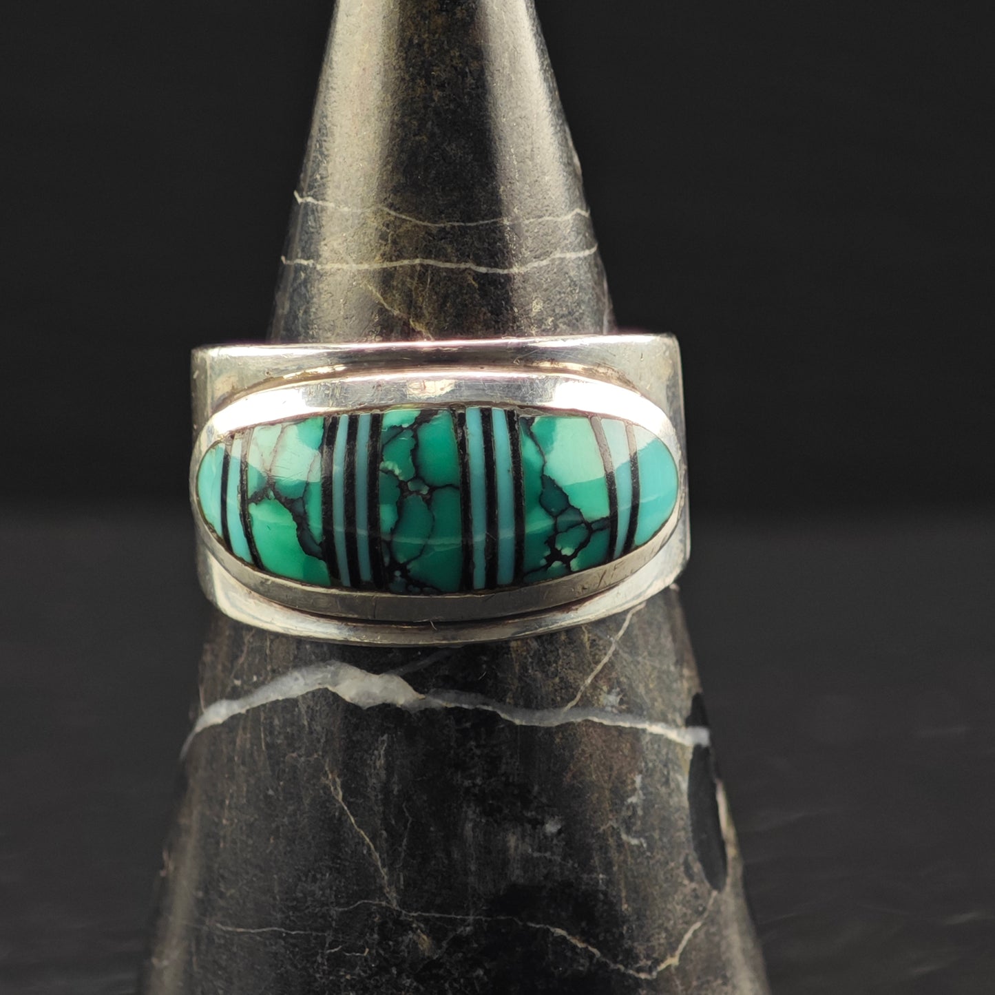 James Lee, Navajo Turquoise Inlay Ring Sterling Silver Sz 13 R6333