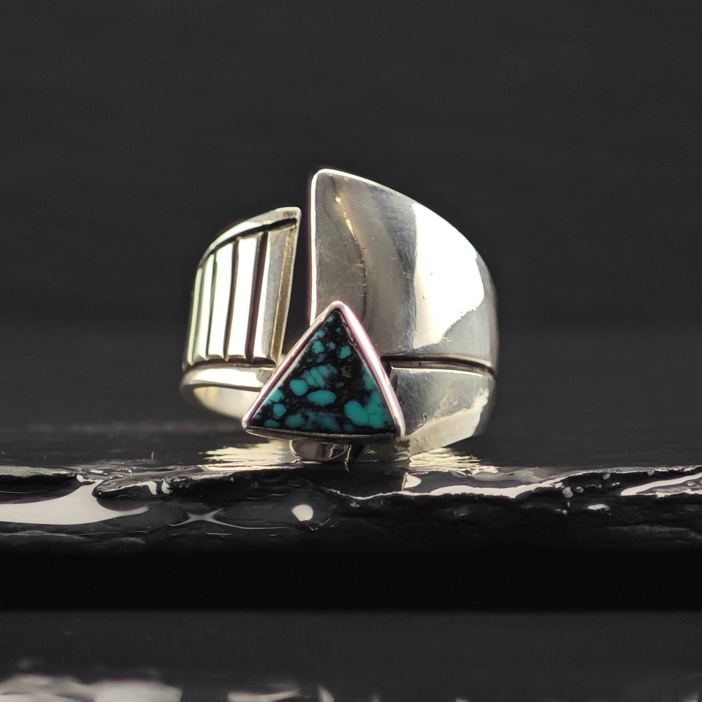 Sw Abstract, Bypass Turquoise Ring Sterling Silver Sz 10 R6334