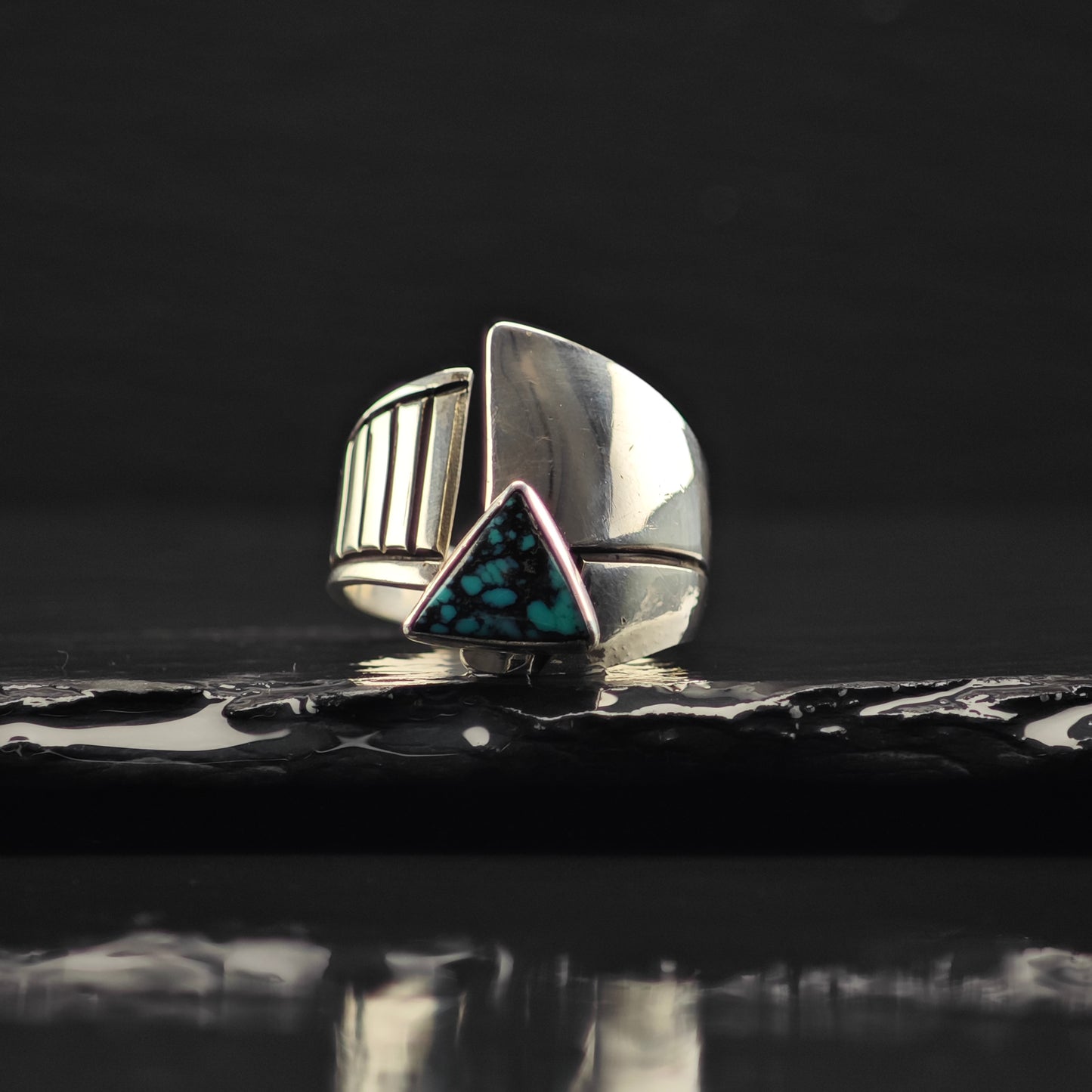 Sw Abstract, Bypass Turquoise Ring Sterling Silver Sz 10 R6334
