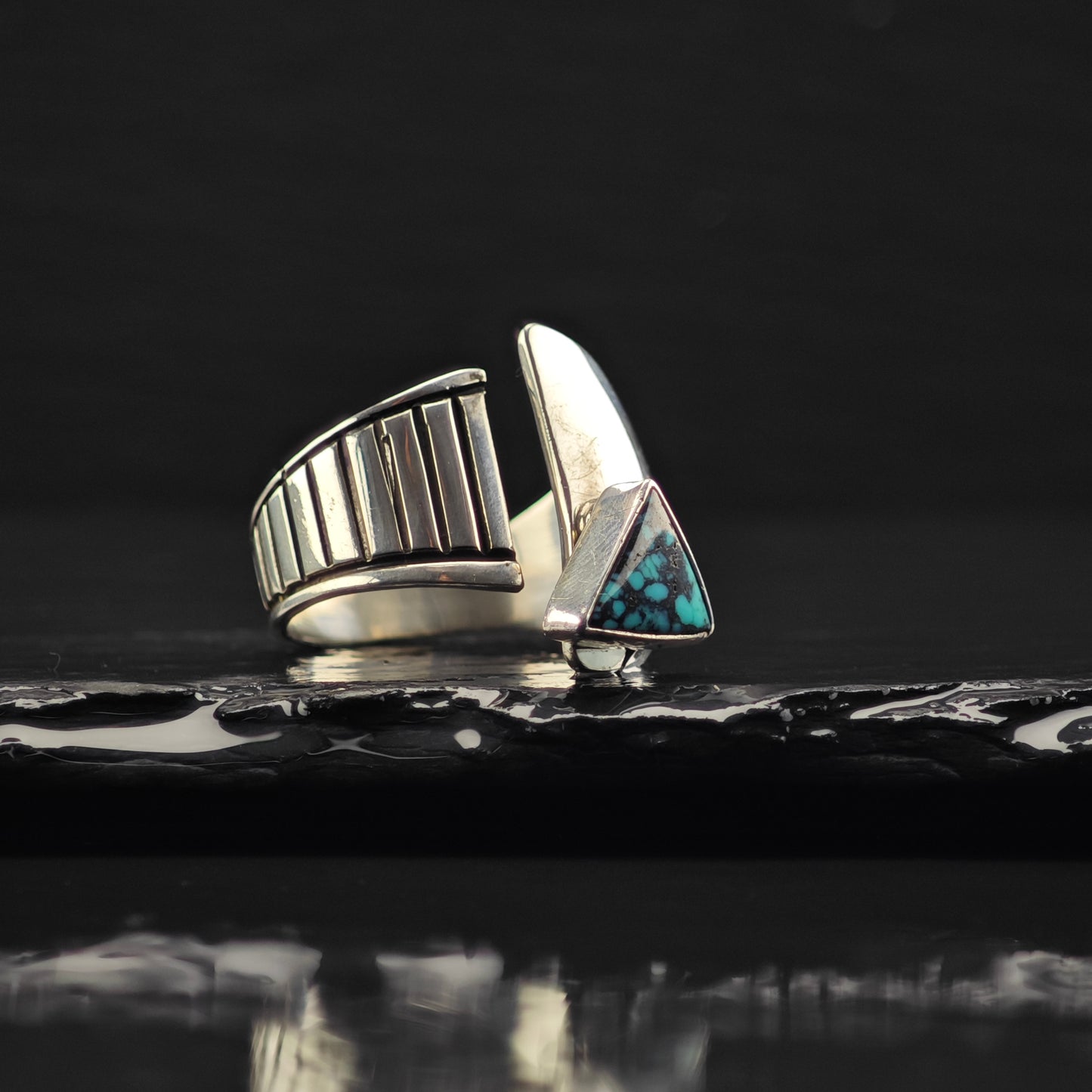 Sw Abstract, Bypass Turquoise Ring Sterling Silver Sz 10 R6334