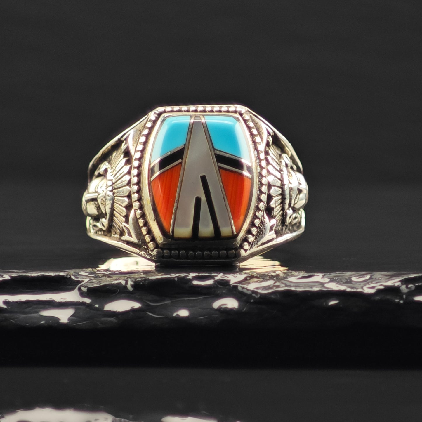 Sw Chief Inlay Ring Sterling Silver Sz 10 1/2 R6336