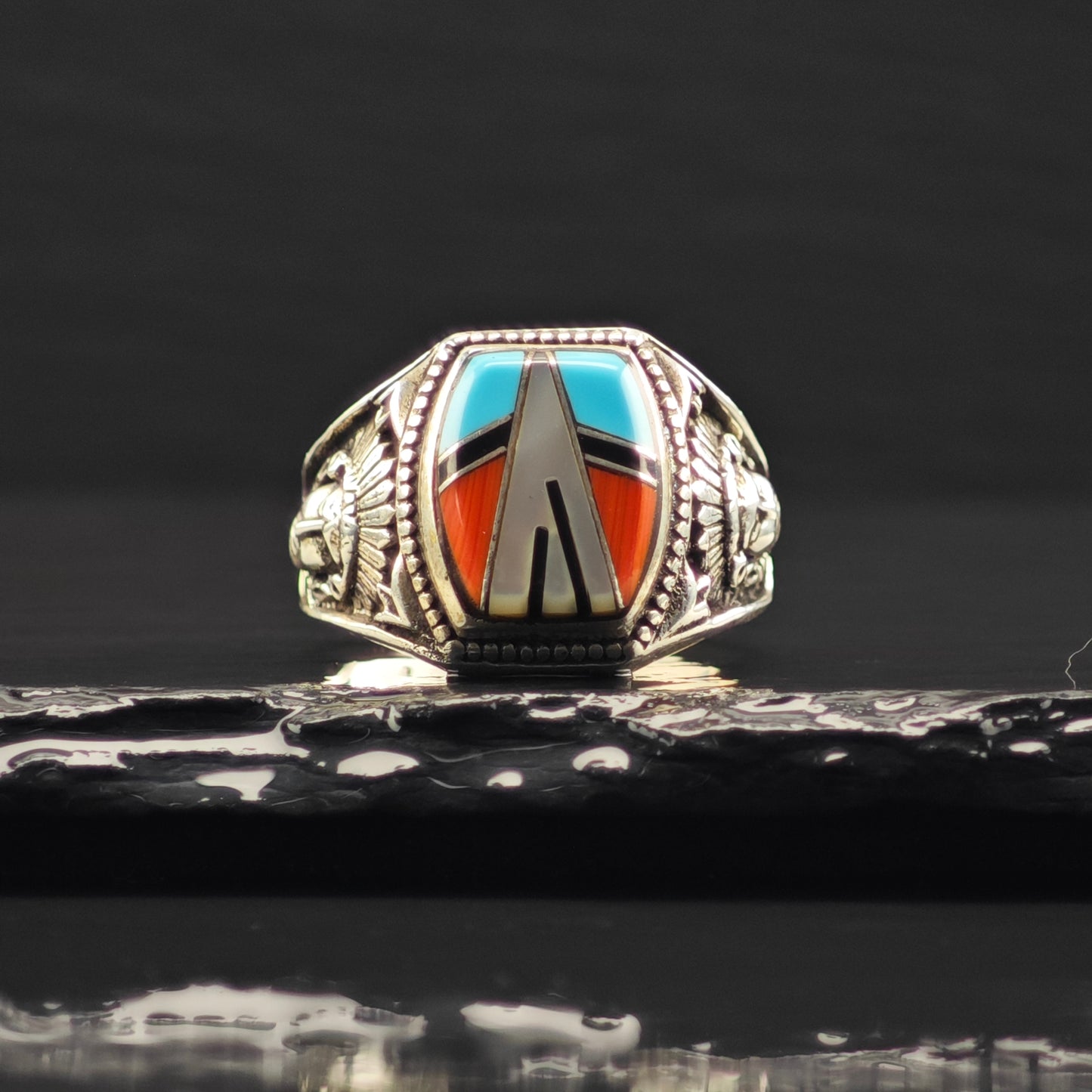 Sw Chief Inlay Ring Sterling Silver Sz 10 1/2 R6336