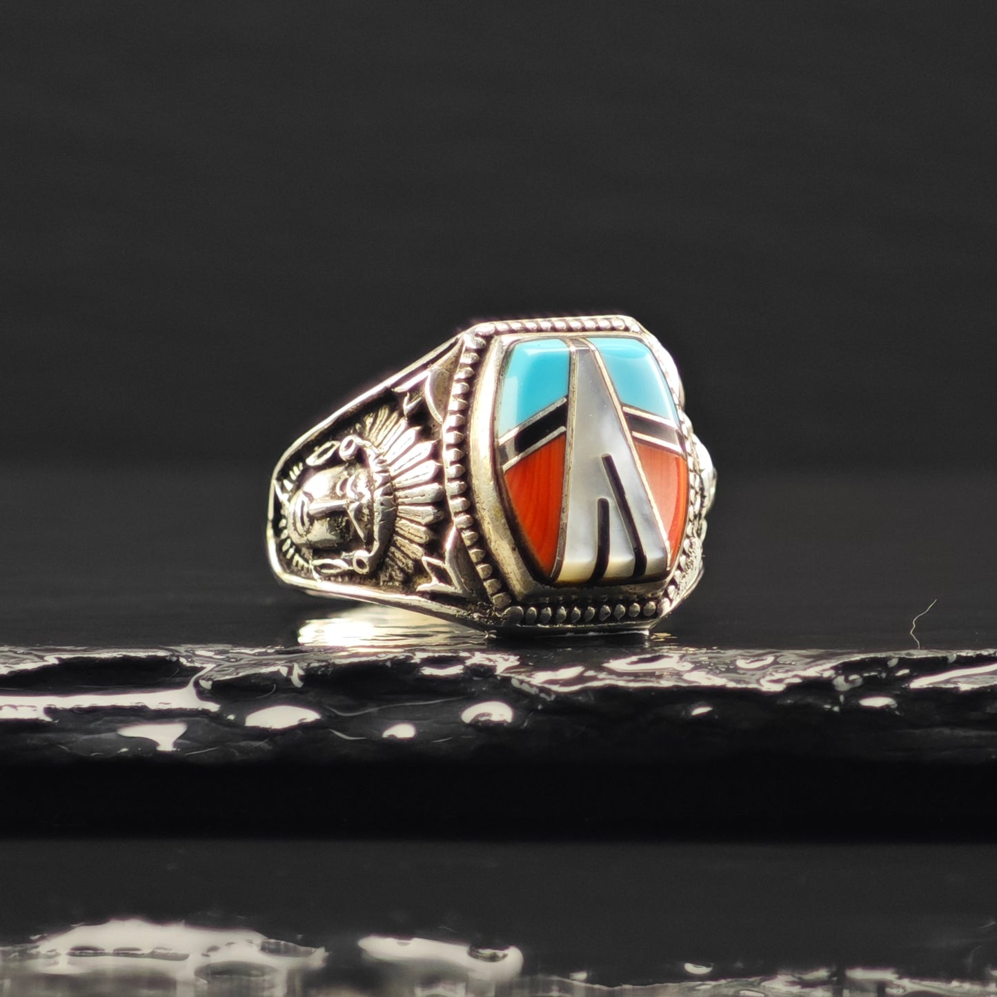 Sw Chief Inlay Ring Sterling Silver Sz 10 1/2 R6336