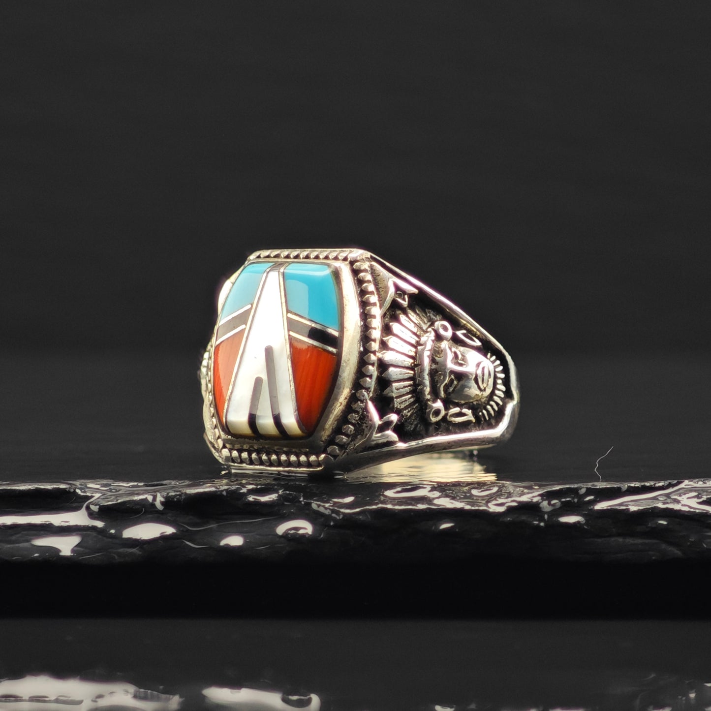 Sw Chief Inlay Ring Sterling Silver Sz 10 1/2 R6336