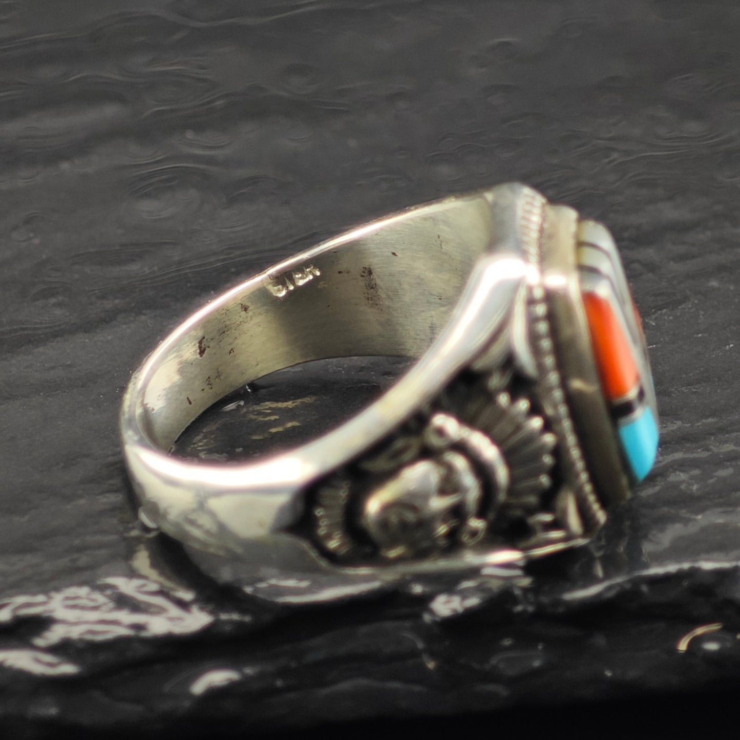 Sw Chief Inlay Ring Sterling Silver Sz 10 1/2 R6336