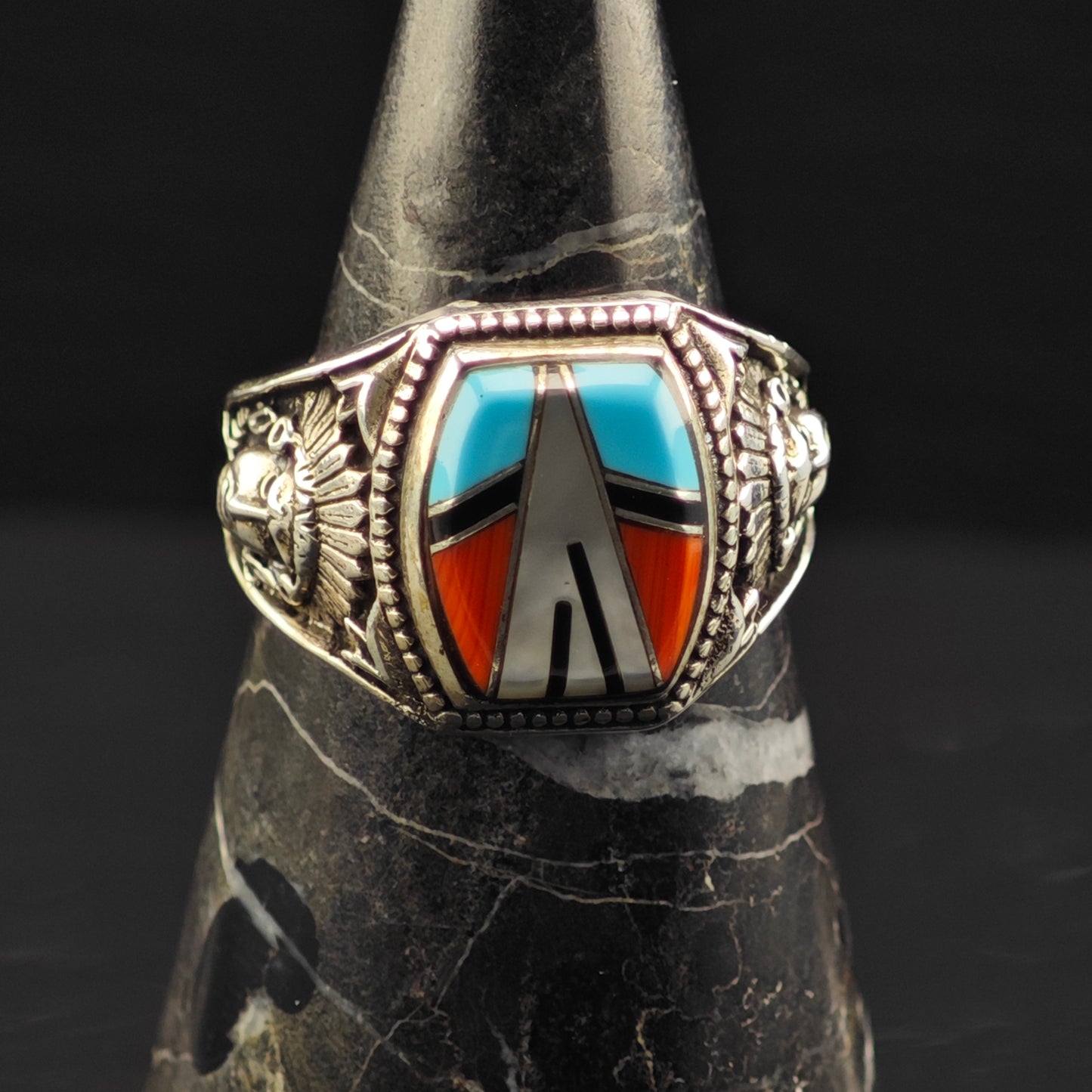 Sw Chief Inlay Ring Sterling Silver Sz 10 1/2 R6336
