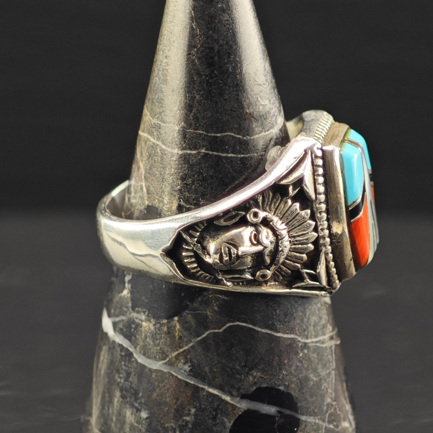 Sw Chief Inlay Ring Sterling Silver Sz 10 1/2 R6336