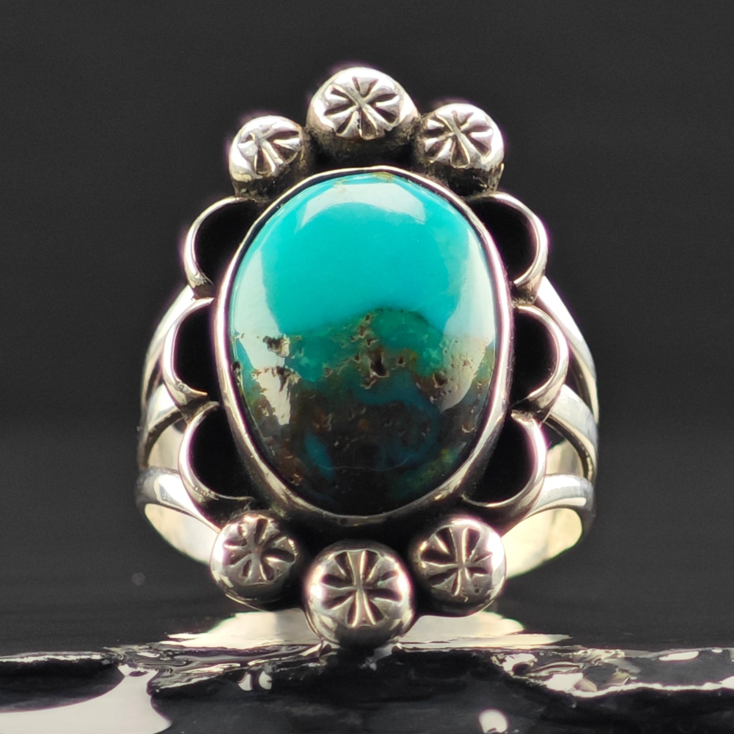 OOAK Native American Turquoise Ring Sterling Silver Sz 9 R6338