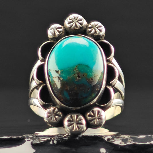OOAK Native American Turquoise Ring Sterling Silver Sz 9 R6338