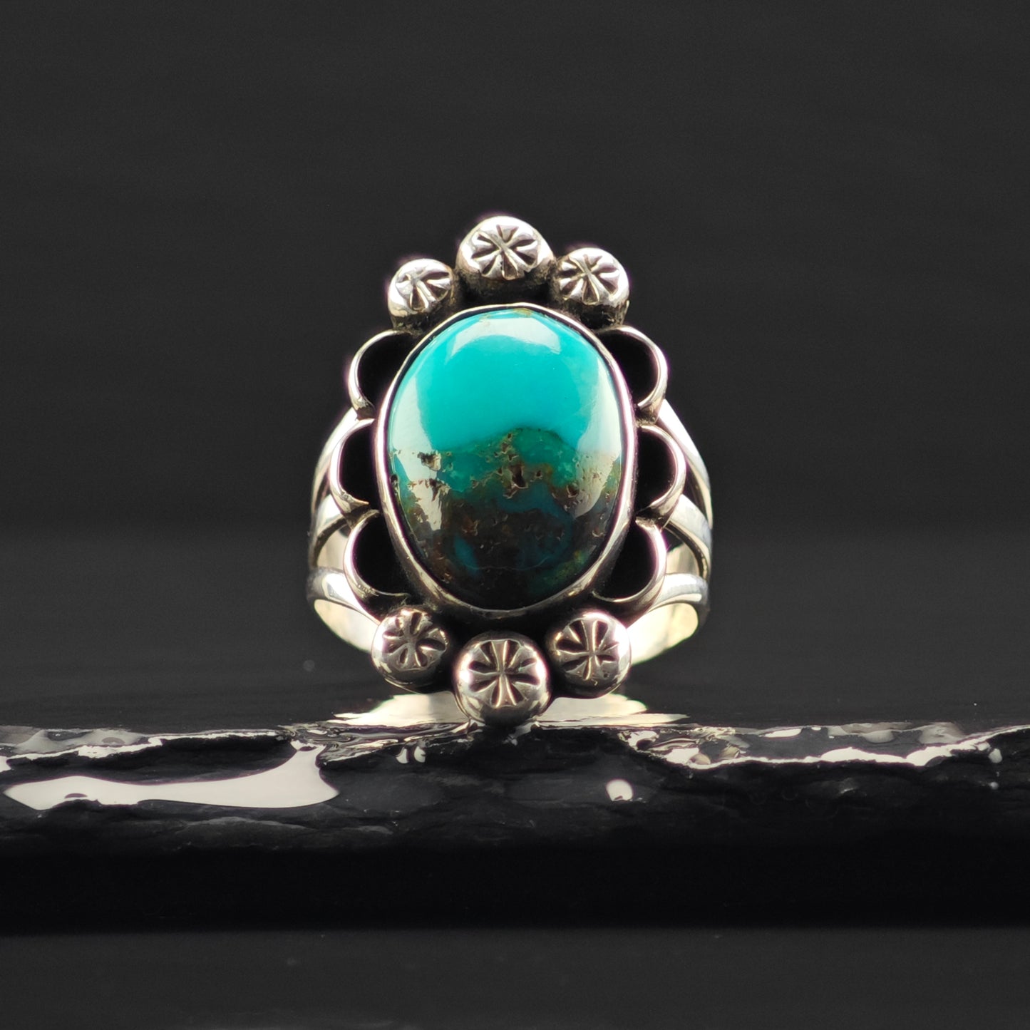 OOAK Native American Turquoise Ring Sterling Silver Sz 9 R6338