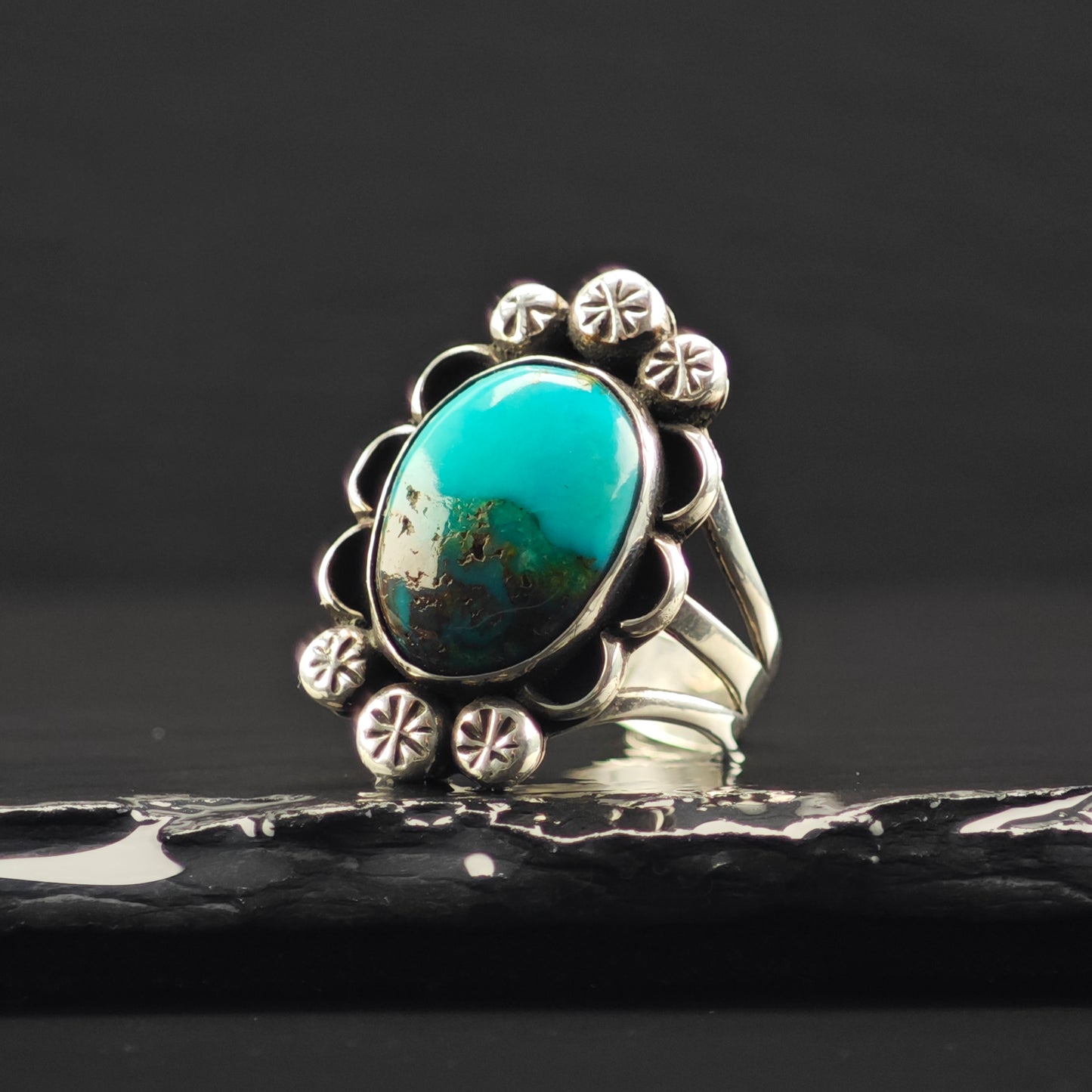 OOAK Native American Turquoise Ring Sterling Silver Sz 9 R6338