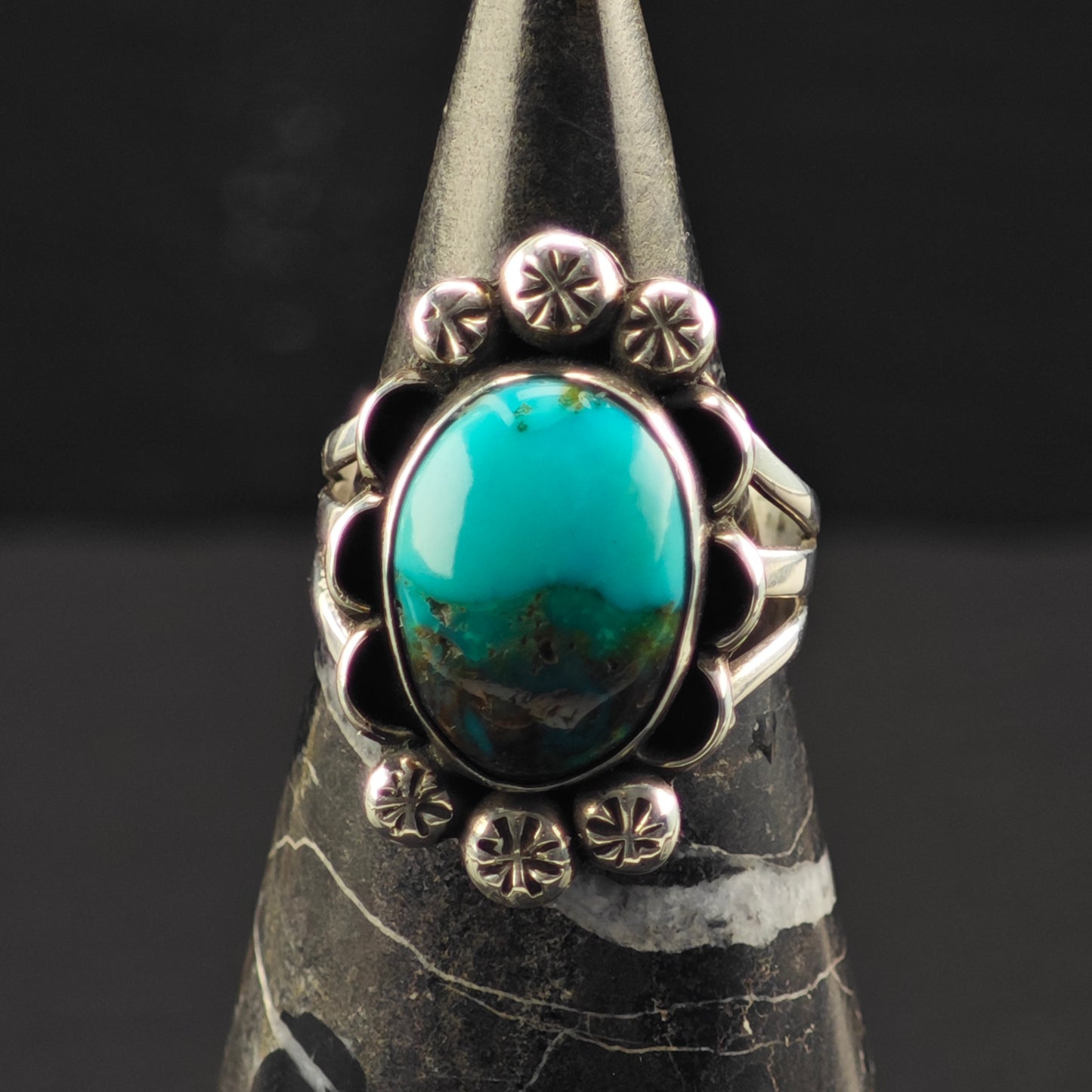OOAK Native American Turquoise Ring Sterling Silver Sz 9 R6338