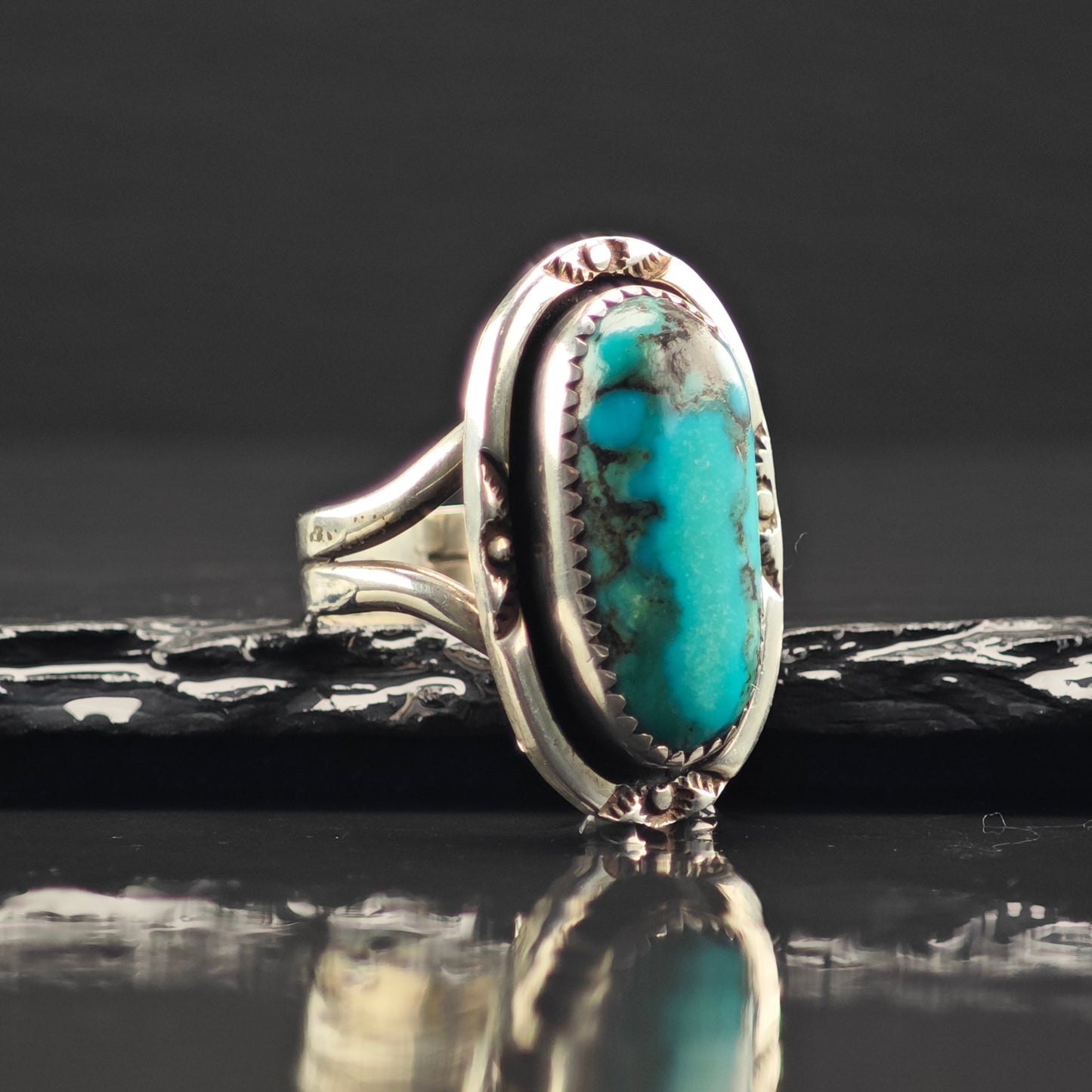 Native American Turquoise Ring Sterling Silver Sz 9 R6340