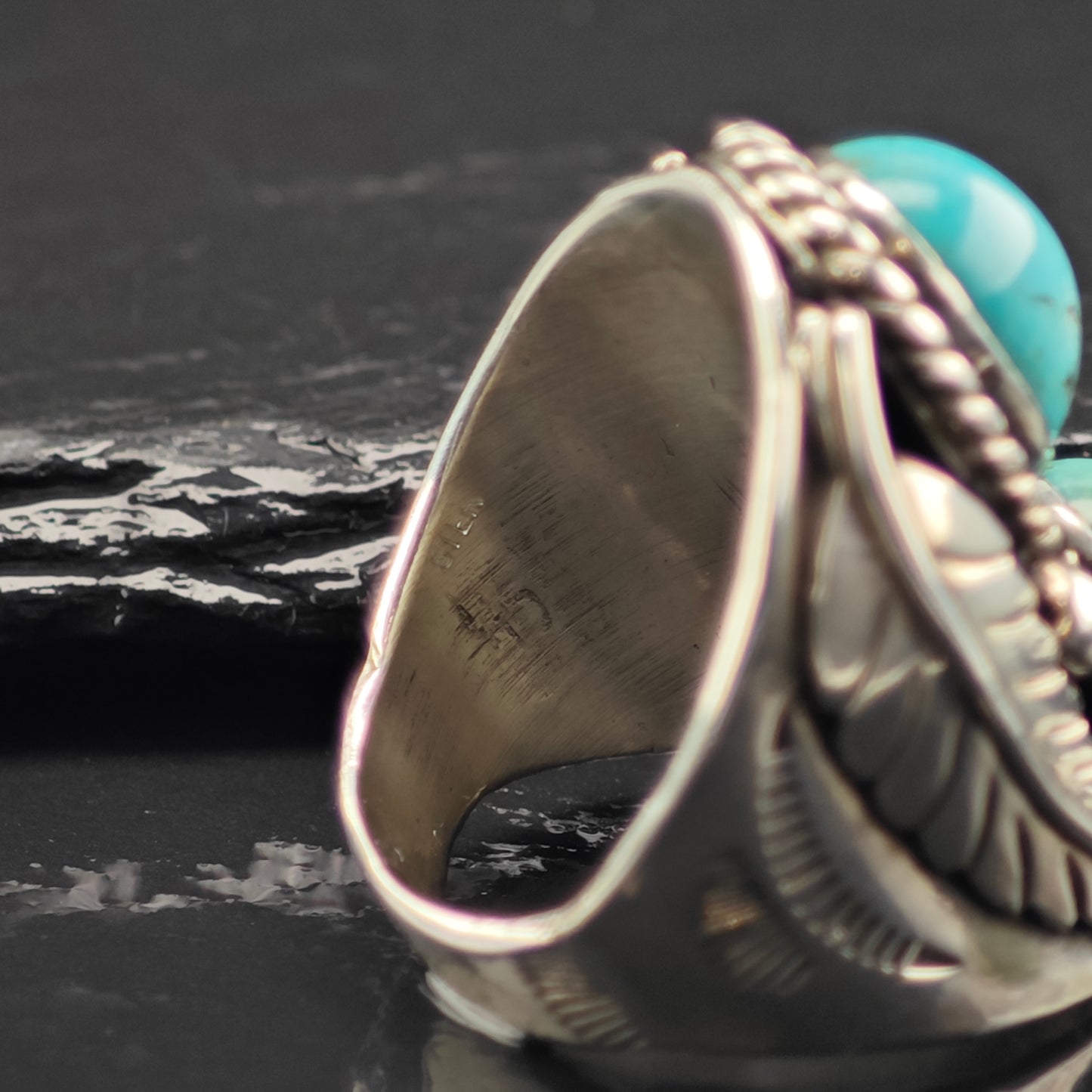 Sw Double Turquoise Ring Sterling Silver Sz 10 R6346