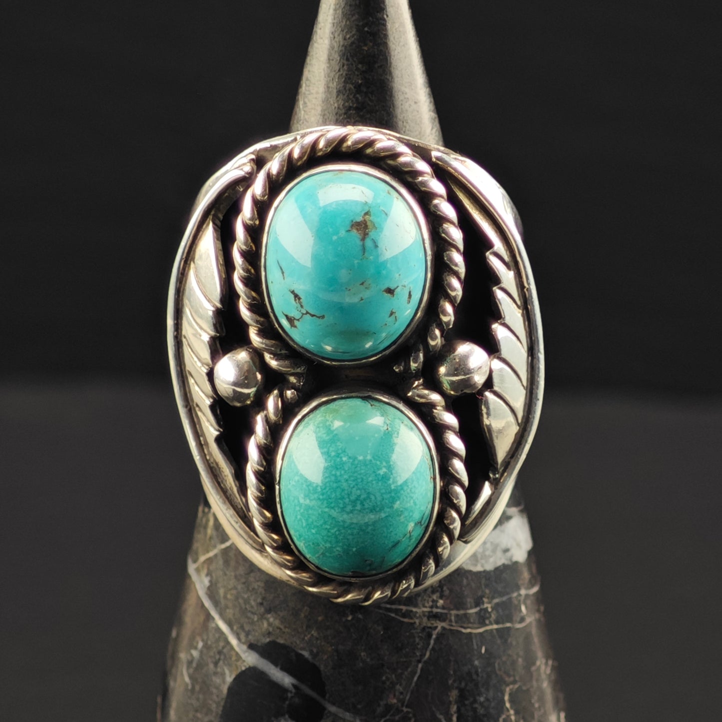 Sw Double Turquoise Ring Sterling Silver Sz 10 R6346