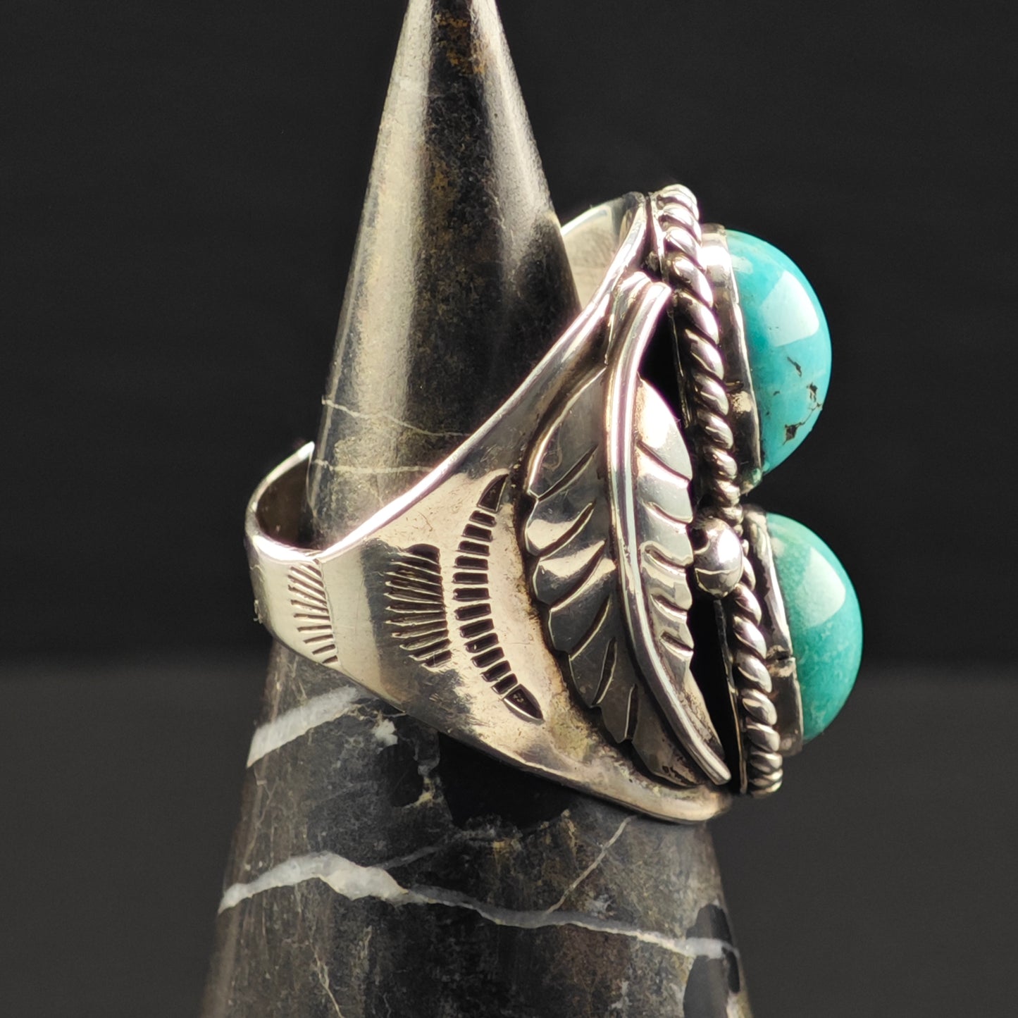 Sw Double Turquoise Ring Sterling Silver Sz 10 R6346