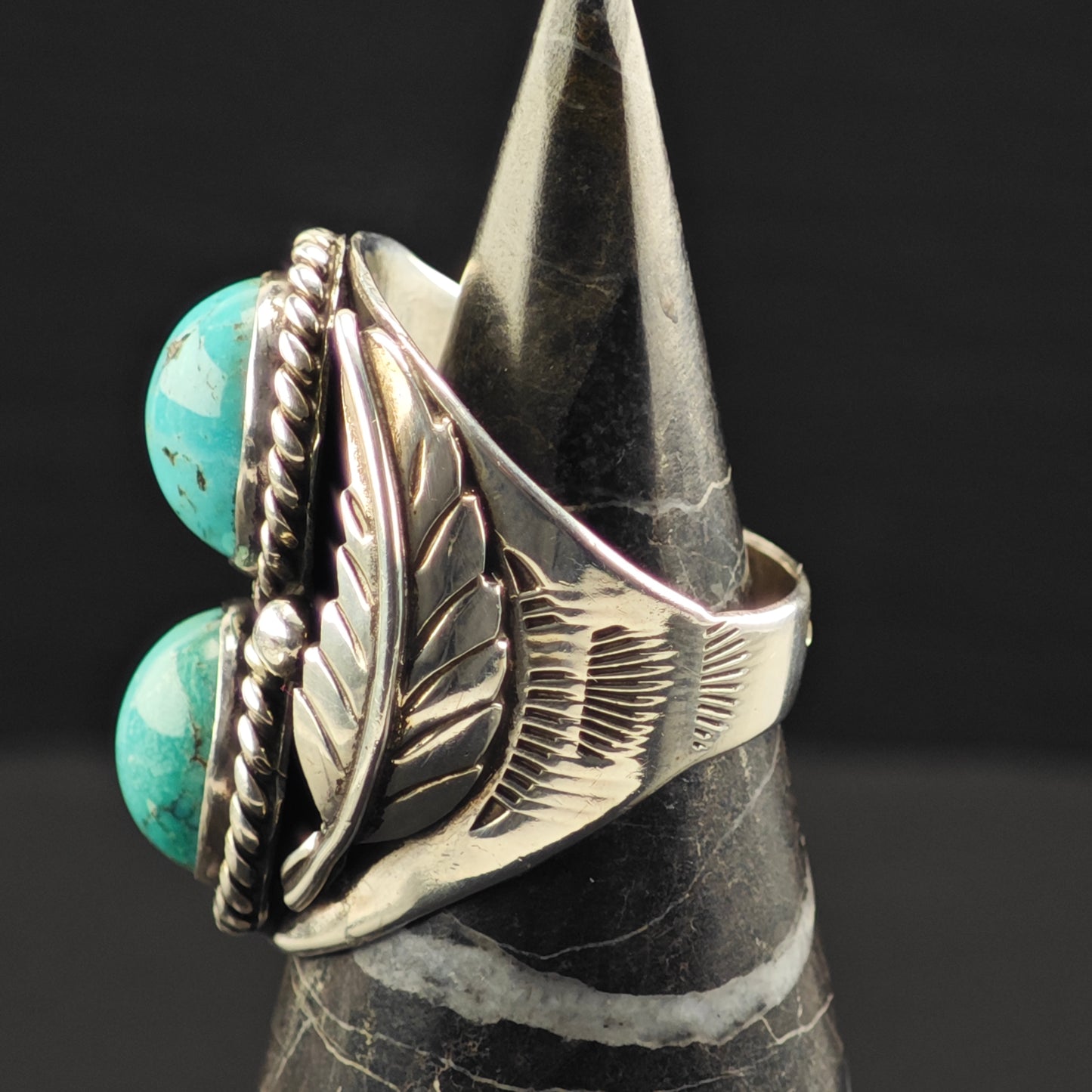 Sw Double Turquoise Ring Sterling Silver Sz 10 R6346