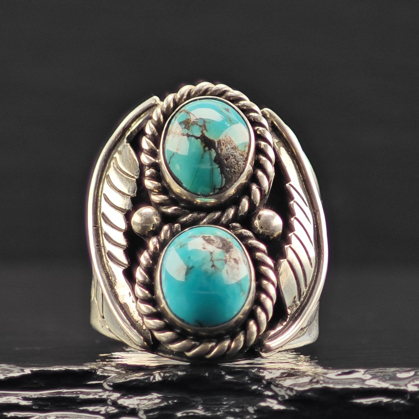 Native American, Two Turquoise Ring Sterling Silver Sz 11 R6347
